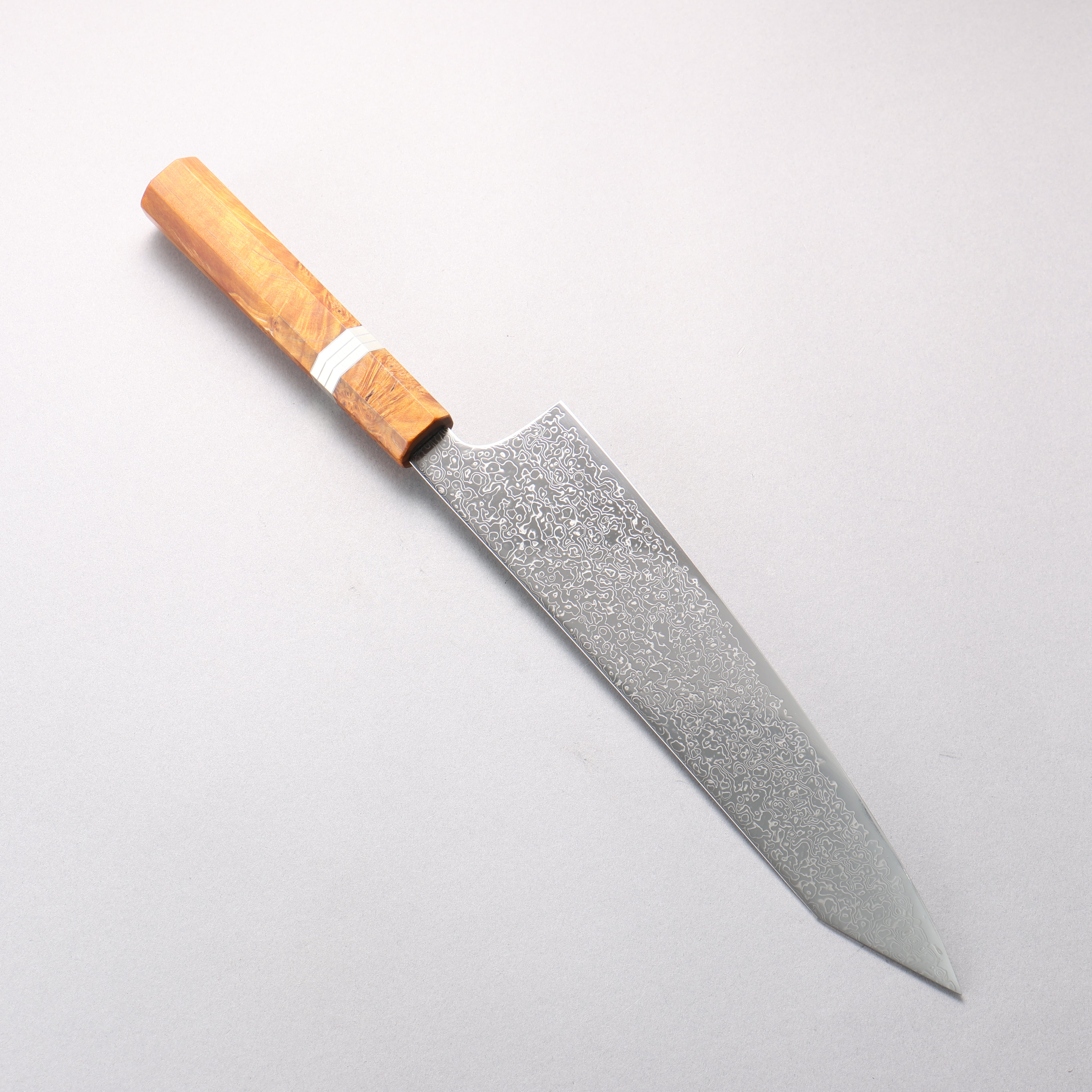 寛丈 SG2 ダマスカス 磨き仕上げ 切付牛刀包丁 240mm 茶スタビライズドウッド (銀リング)柄 - 清助刃物