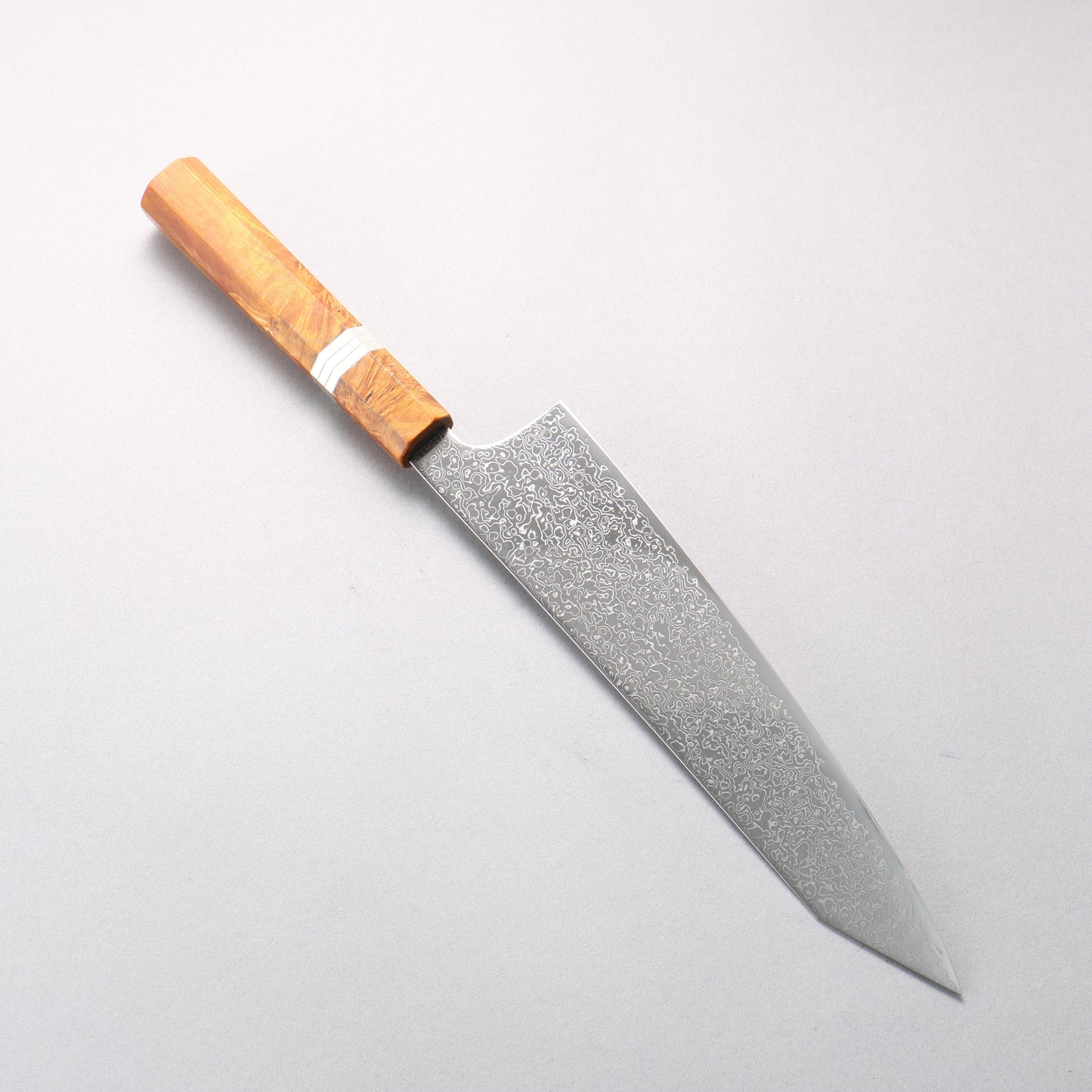 寛丈 SG2 ダマスカス 磨き仕上げ 切付牛刀包丁 240mm 茶スタビライズドウッド (銀リング)柄 - 清助刃物