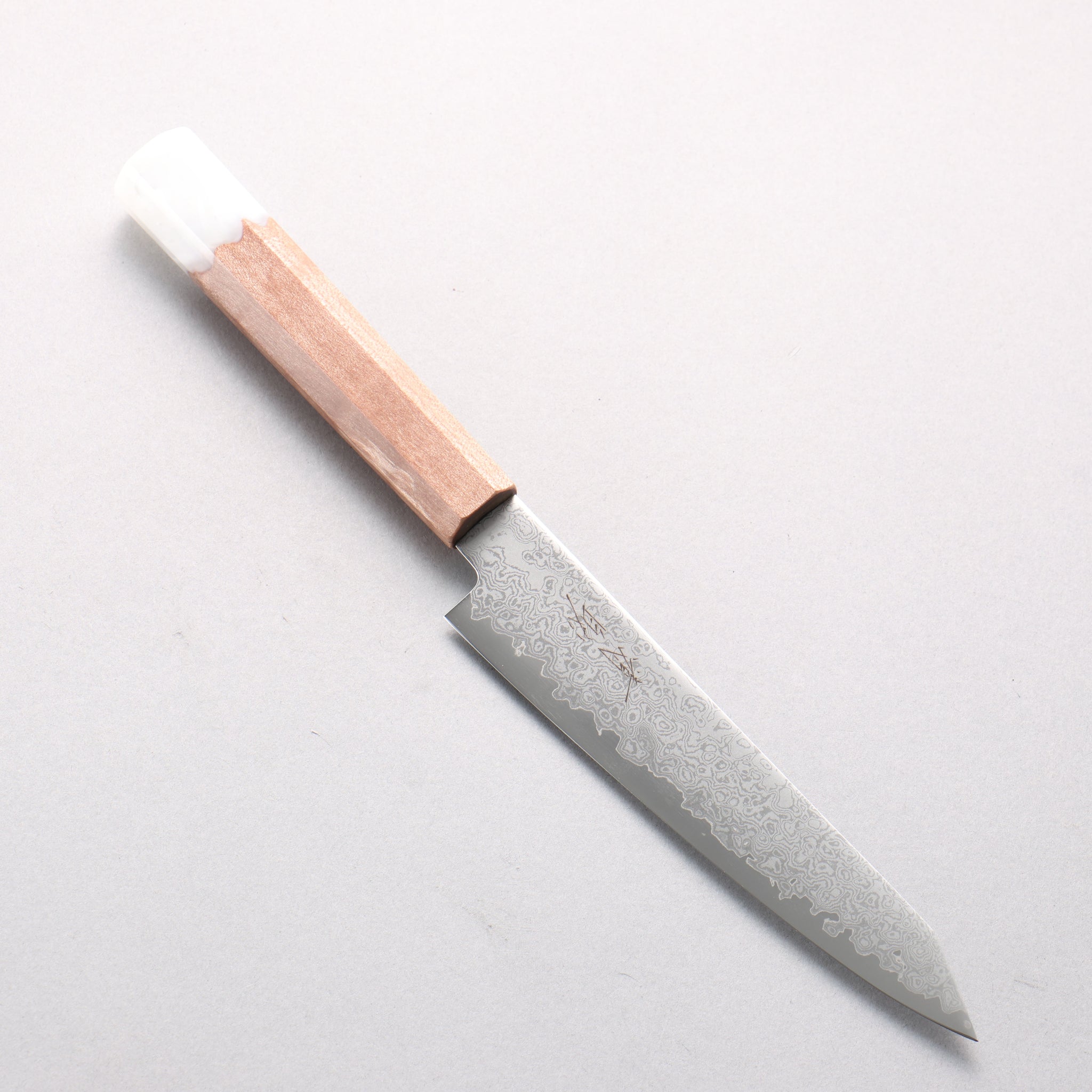 清助 V金10号 ダマスカス 切付ペティナイフ 150mm メープル／白樹脂柄 - 清助刃物