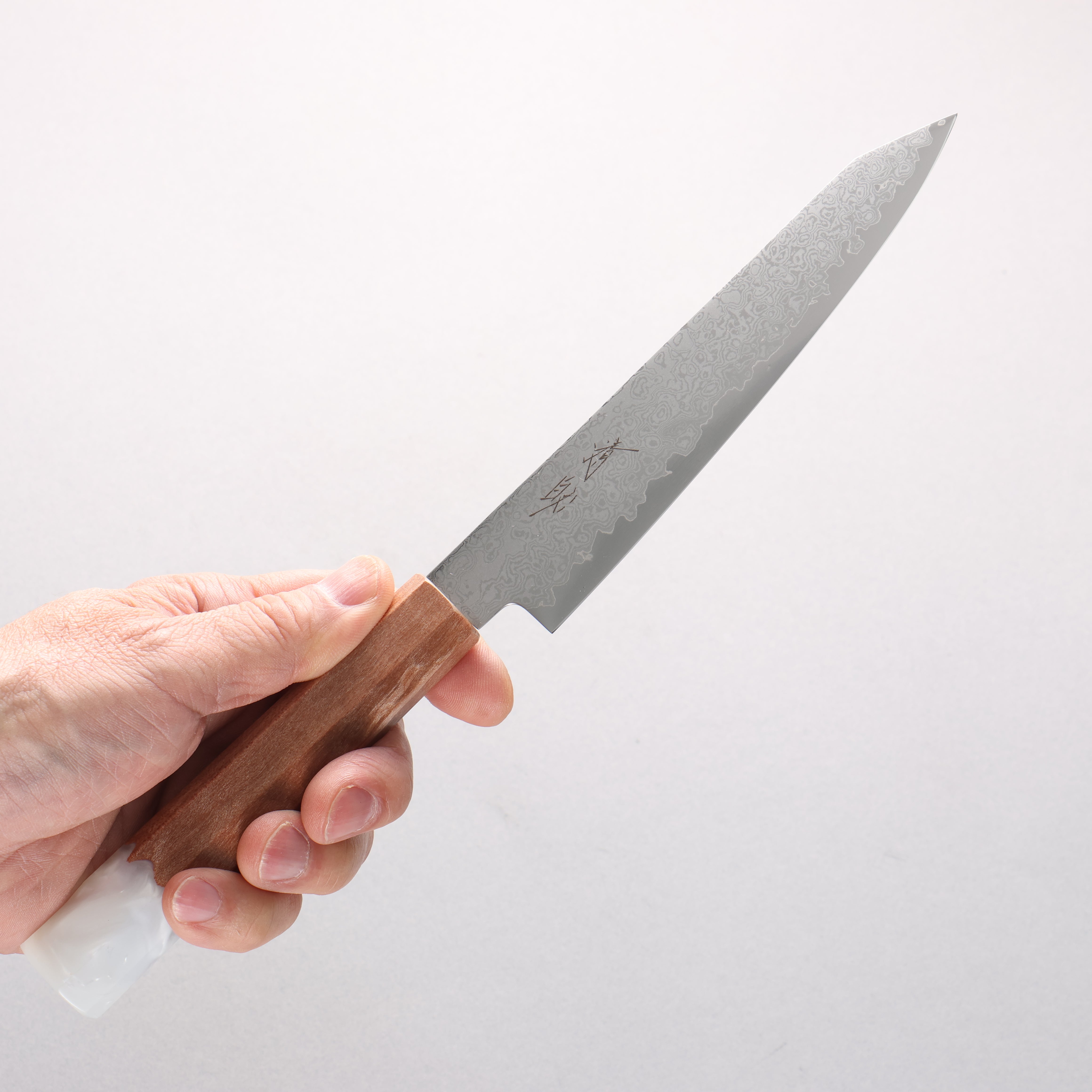 清助 V金10号 ダマスカス 切付ペティナイフ 150mm メープル／白樹脂柄 - 清助刃物