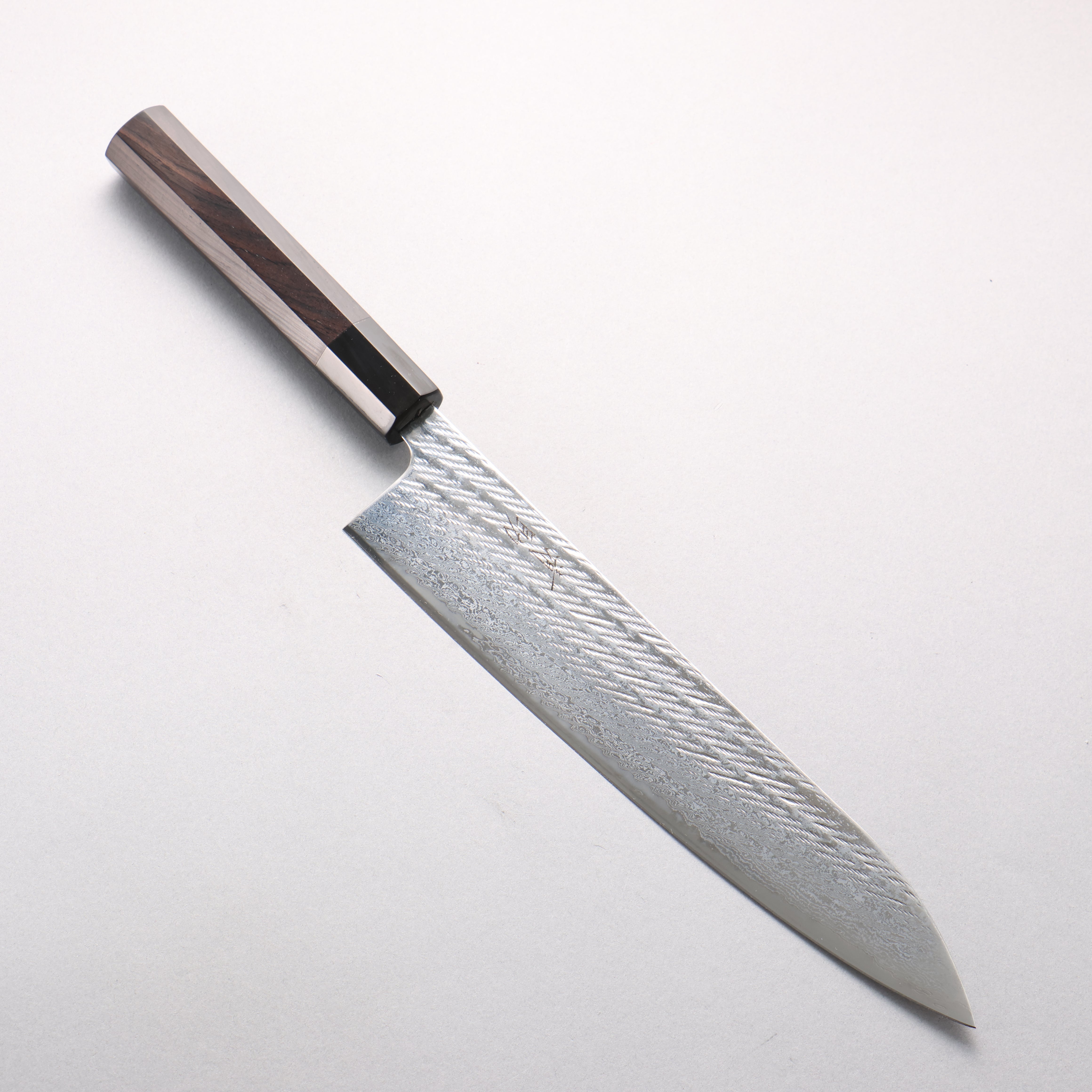 清助 銀三鋼 ダマスカス 縄目 牛刀包丁 240mm 黒檀 (口輪：黒水牛)柄 - 清助刃物