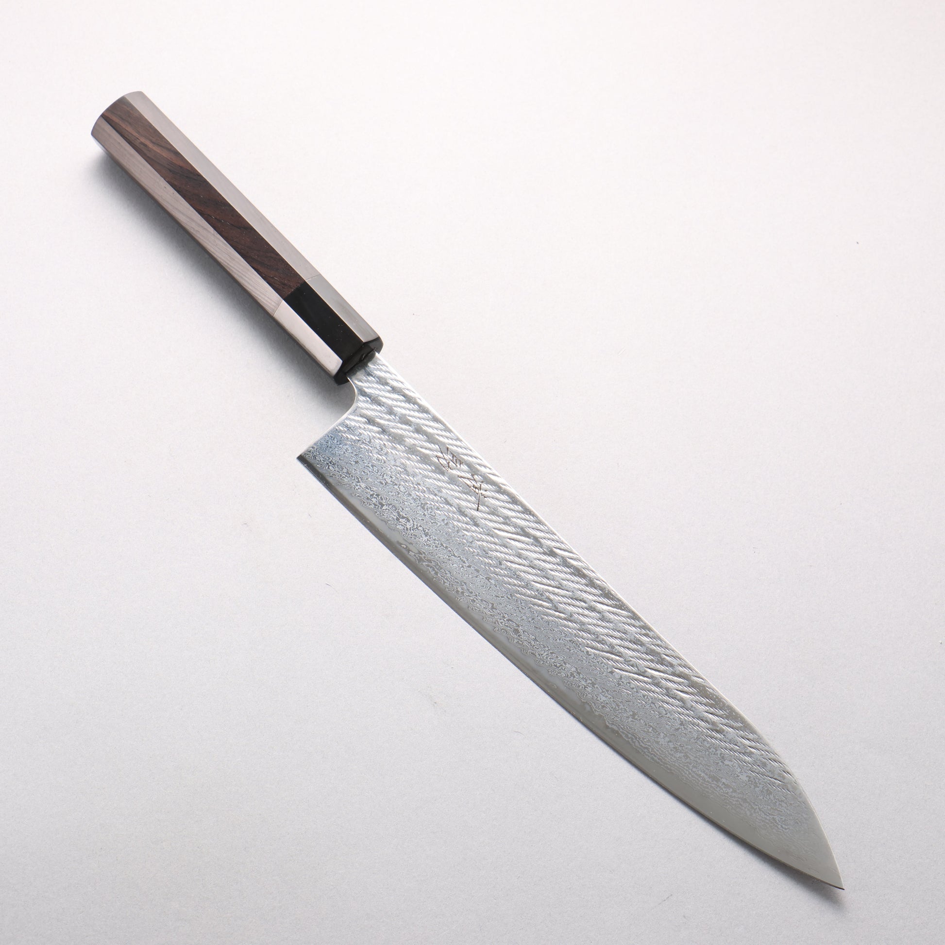 清助 銀三鋼 ダマスカス 縄目 牛刀包丁 240mm 黒檀 (口輪：黒水牛)柄 - 清助刃物