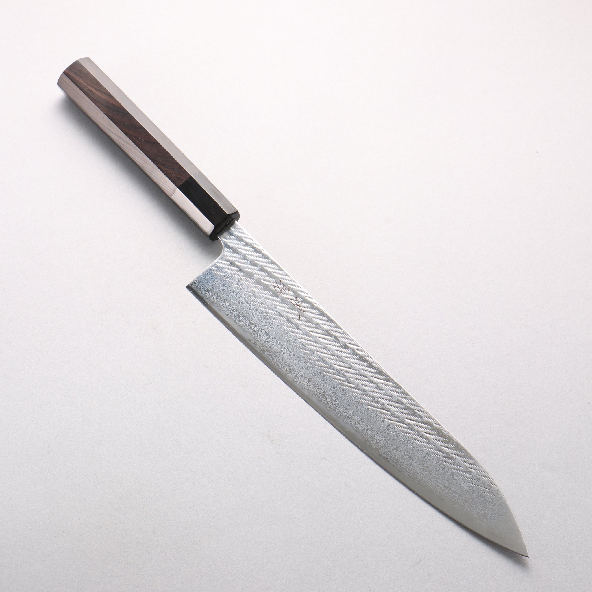 清助 銀三鋼 ダマスカス 縄目 牛刀包丁 240mm 黒檀 (口輪：黒水牛)柄 - 清助刃物