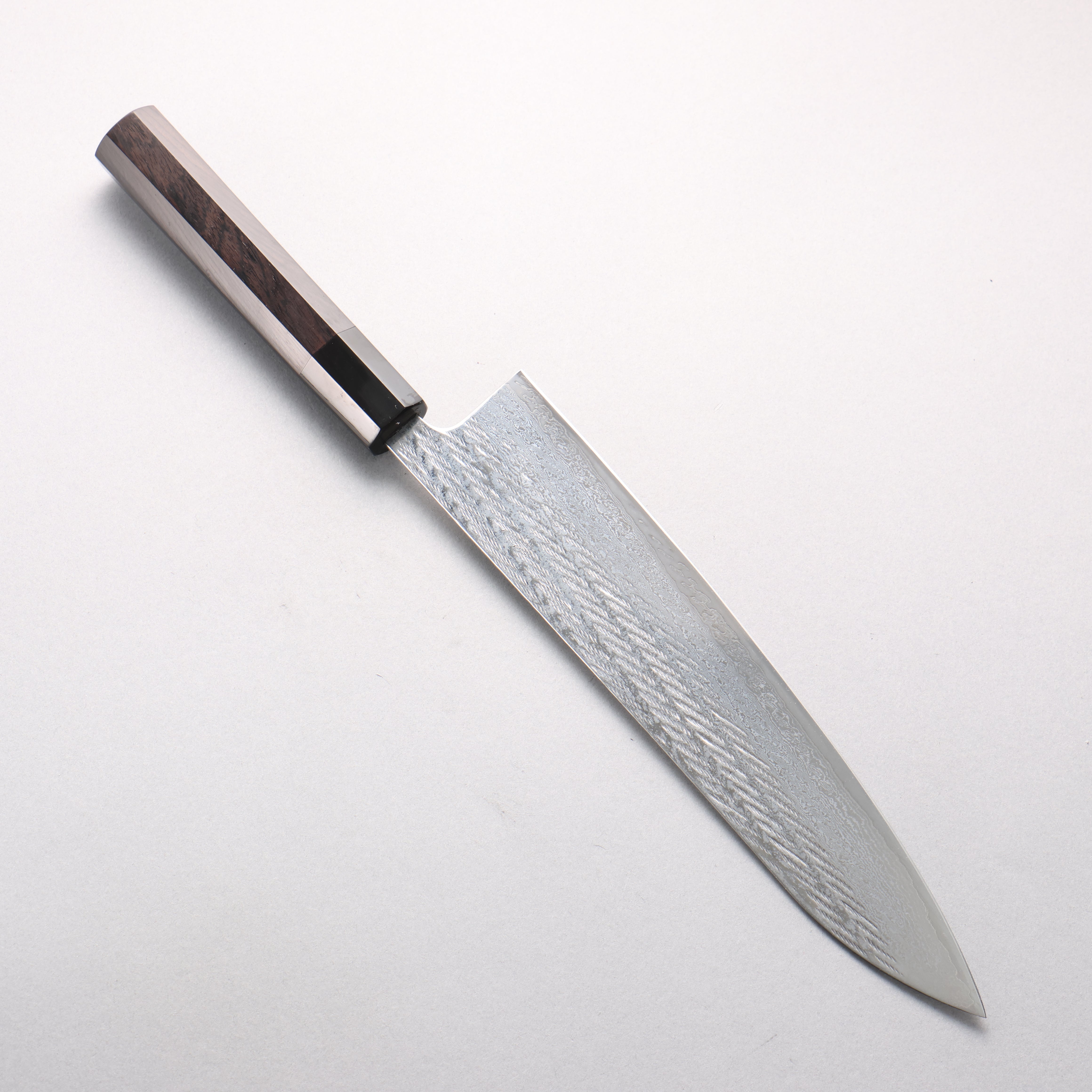 清助 銀三鋼 ダマスカス 縄目 牛刀包丁 240mm 黒檀 (口輪：黒水牛)柄 - 清助刃物