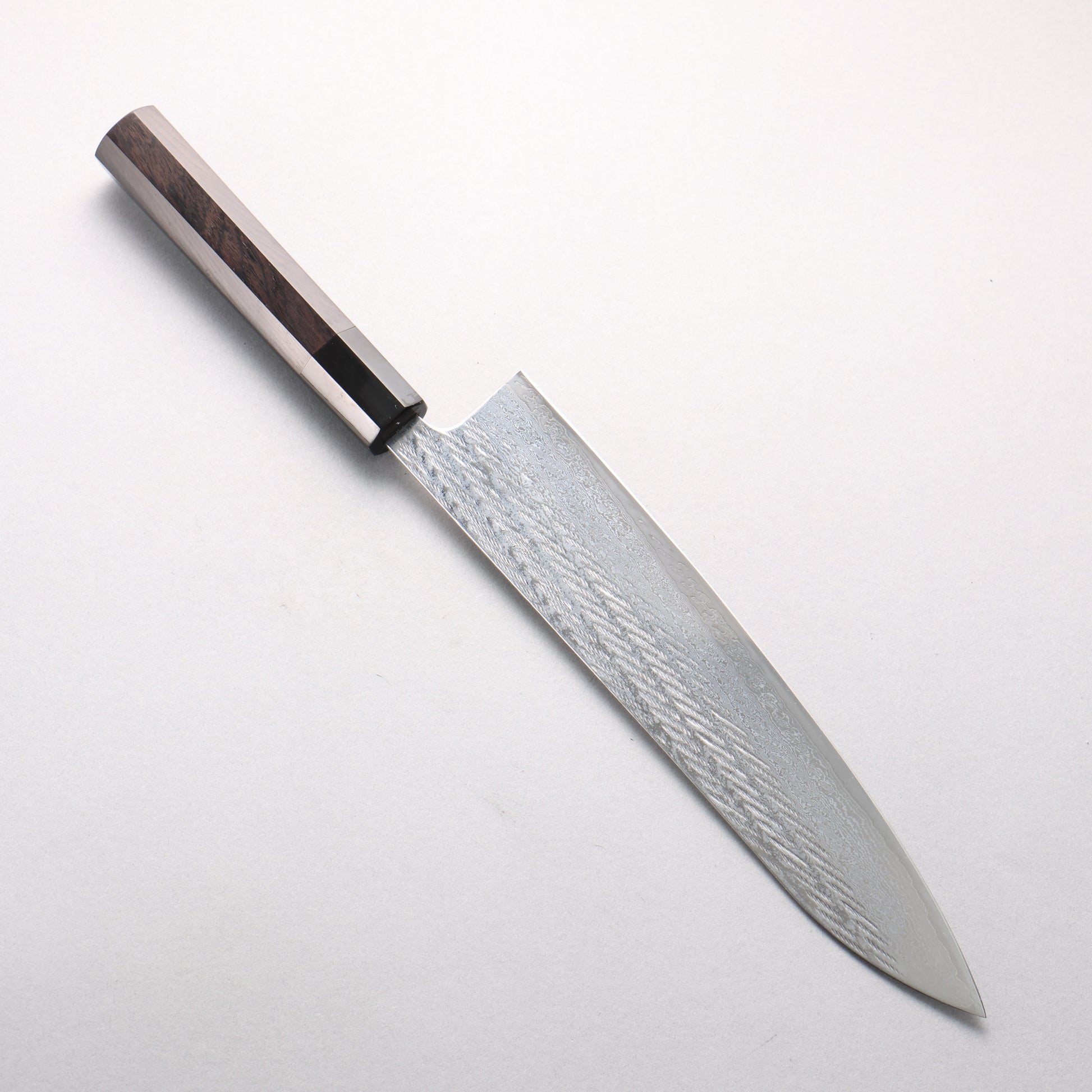 清助 銀三鋼 ダマスカス 縄目 牛刀包丁 240mm 黒檀 (口輪：黒水牛)柄 - 清助刃物
