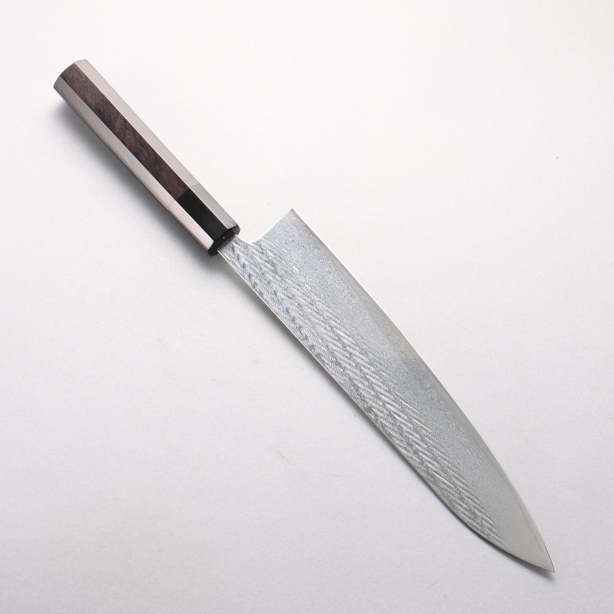 清助 銀三鋼 ダマスカス 縄目 牛刀包丁 240mm 黒檀 (口輪：黒水牛)柄 - 清助刃物