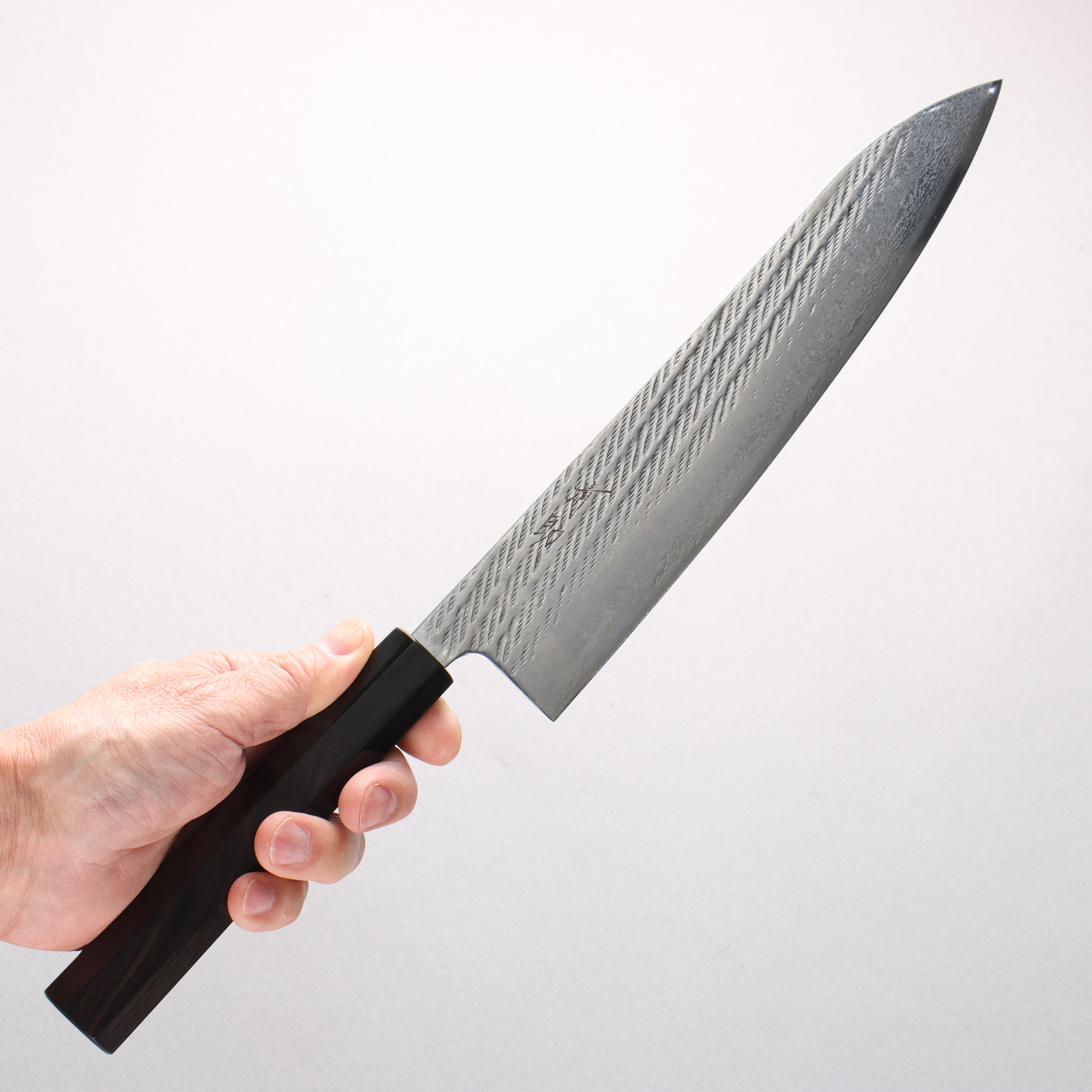 清助 銀三鋼 ダマスカス 縄目 牛刀包丁 240mm 黒檀 (口輪：黒水牛)柄 - 清助刃物