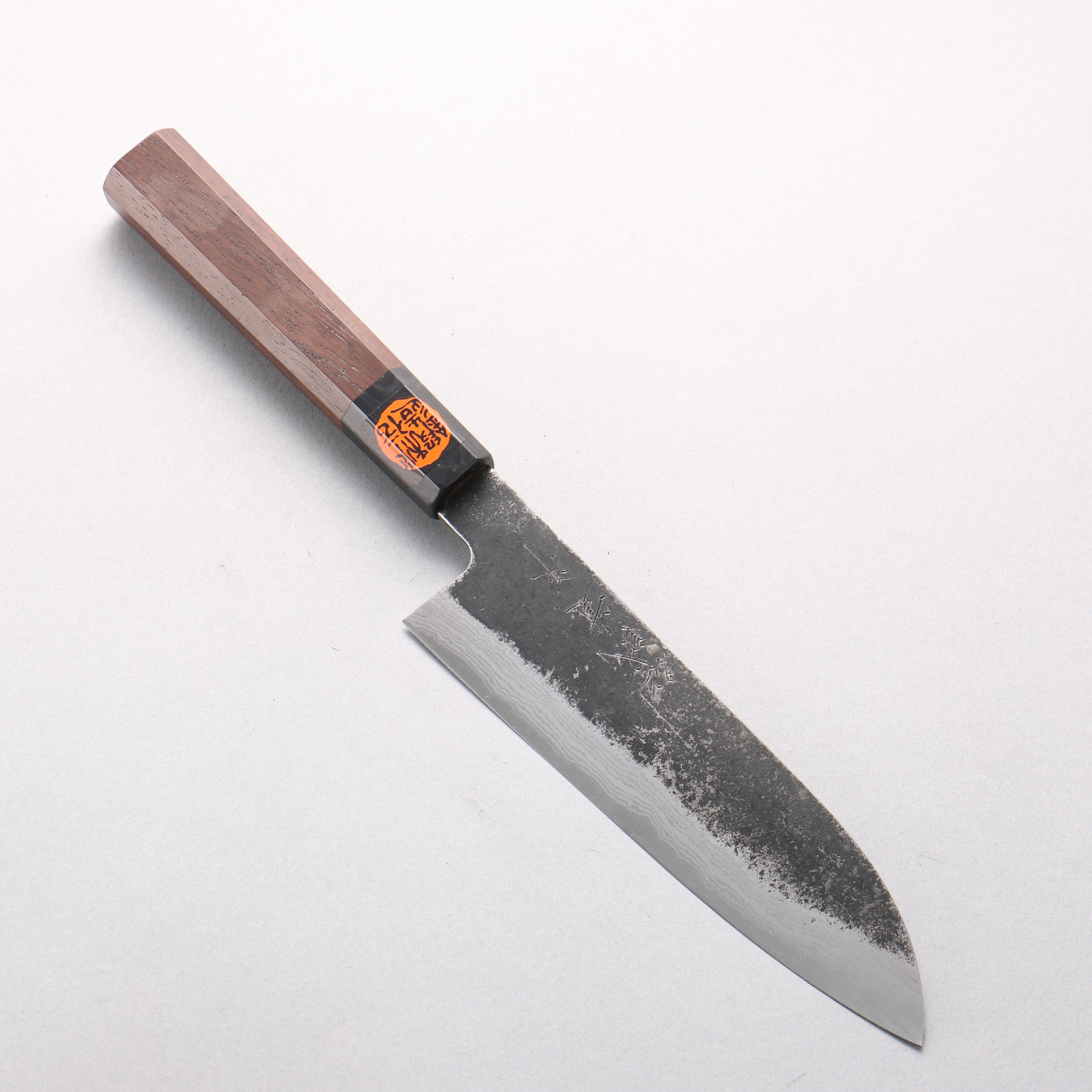 田中 誠貴 鉄火 青ニ鋼 黒打 ダマスカス 三徳包丁 170mm ウォルナット柄 - 清助刃物