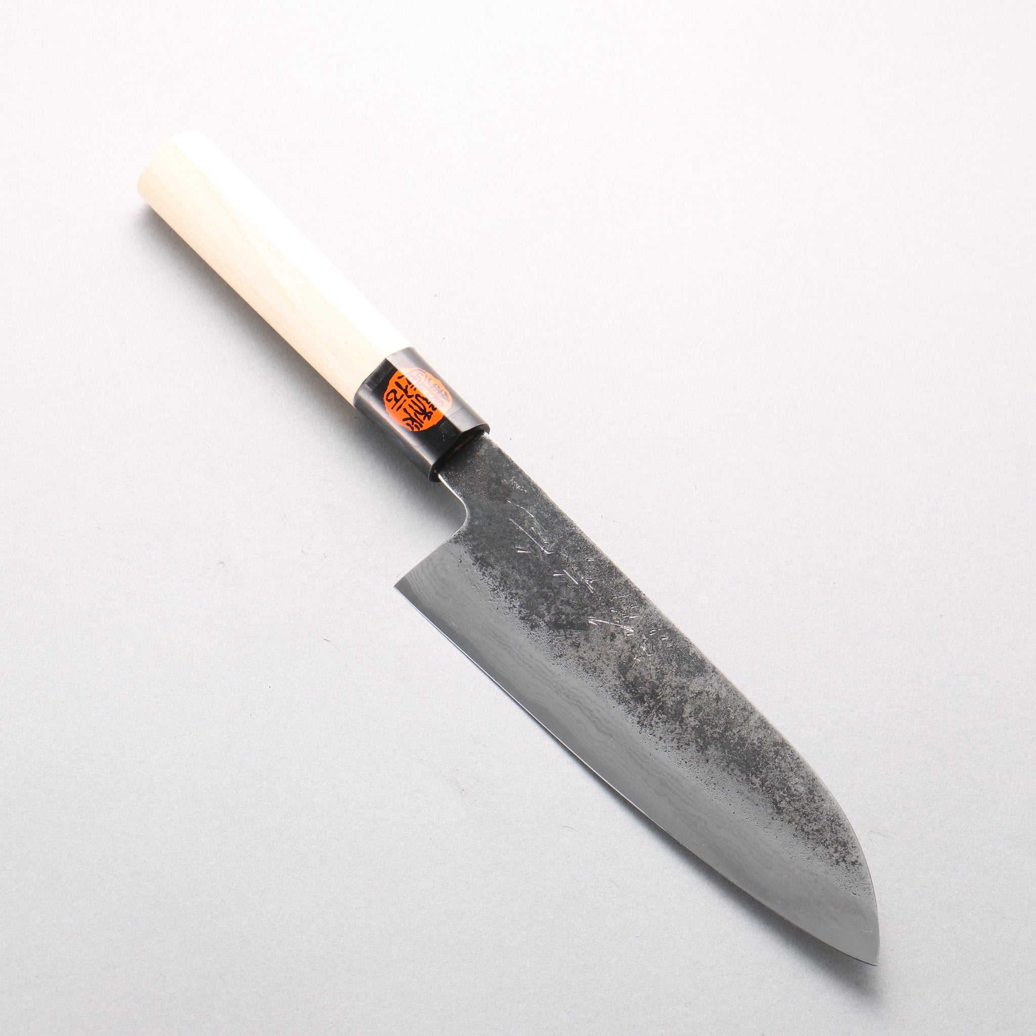 田中 誠貴 青ニ鋼 ダマスカス 黒打 三徳包丁 170mm 朴柄 - 清助刃物