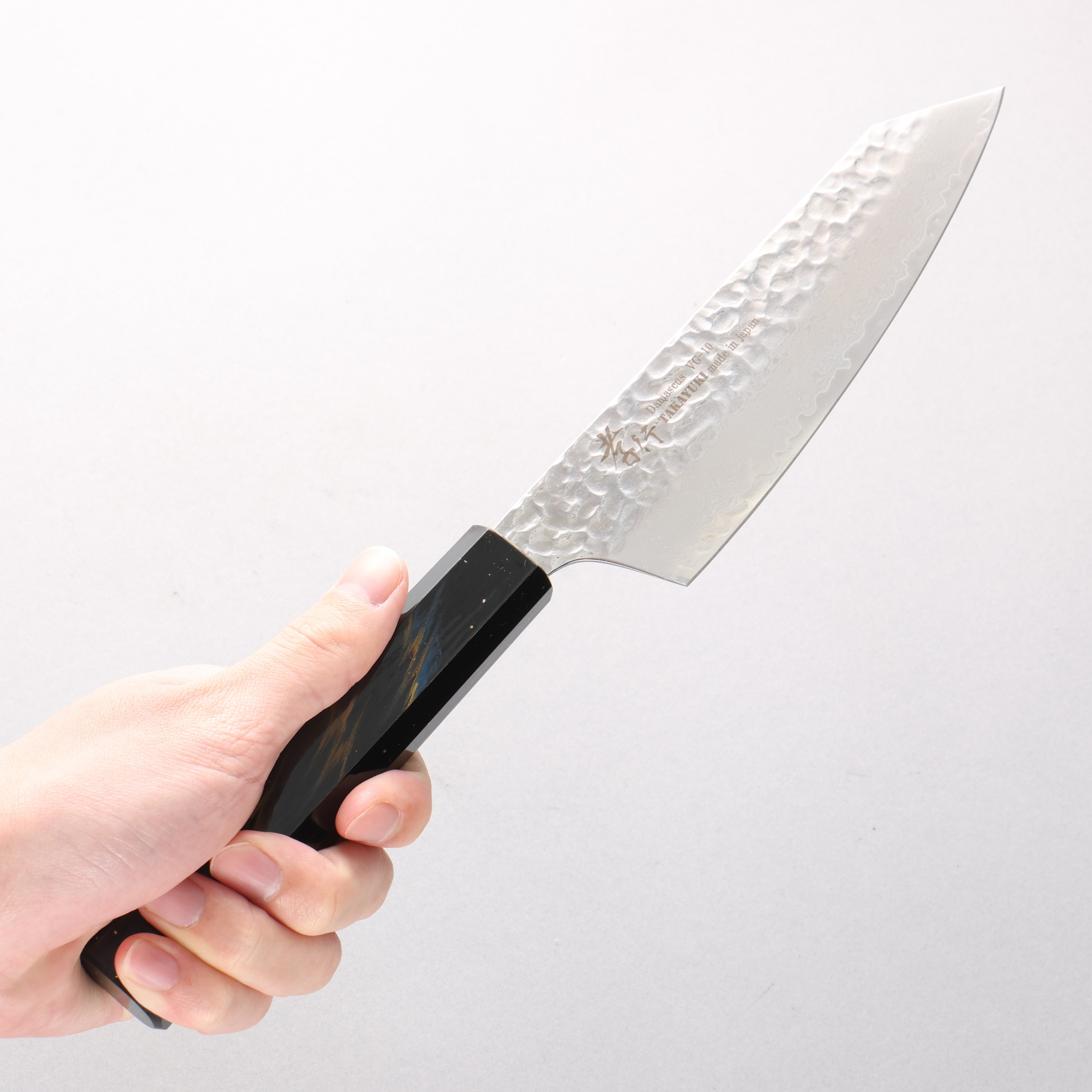 堺 孝行 V金10号 33層ダマスカス 剣型三徳包丁 160mm 樫の木漆塗り(彩宇)柄 - 清助刃物