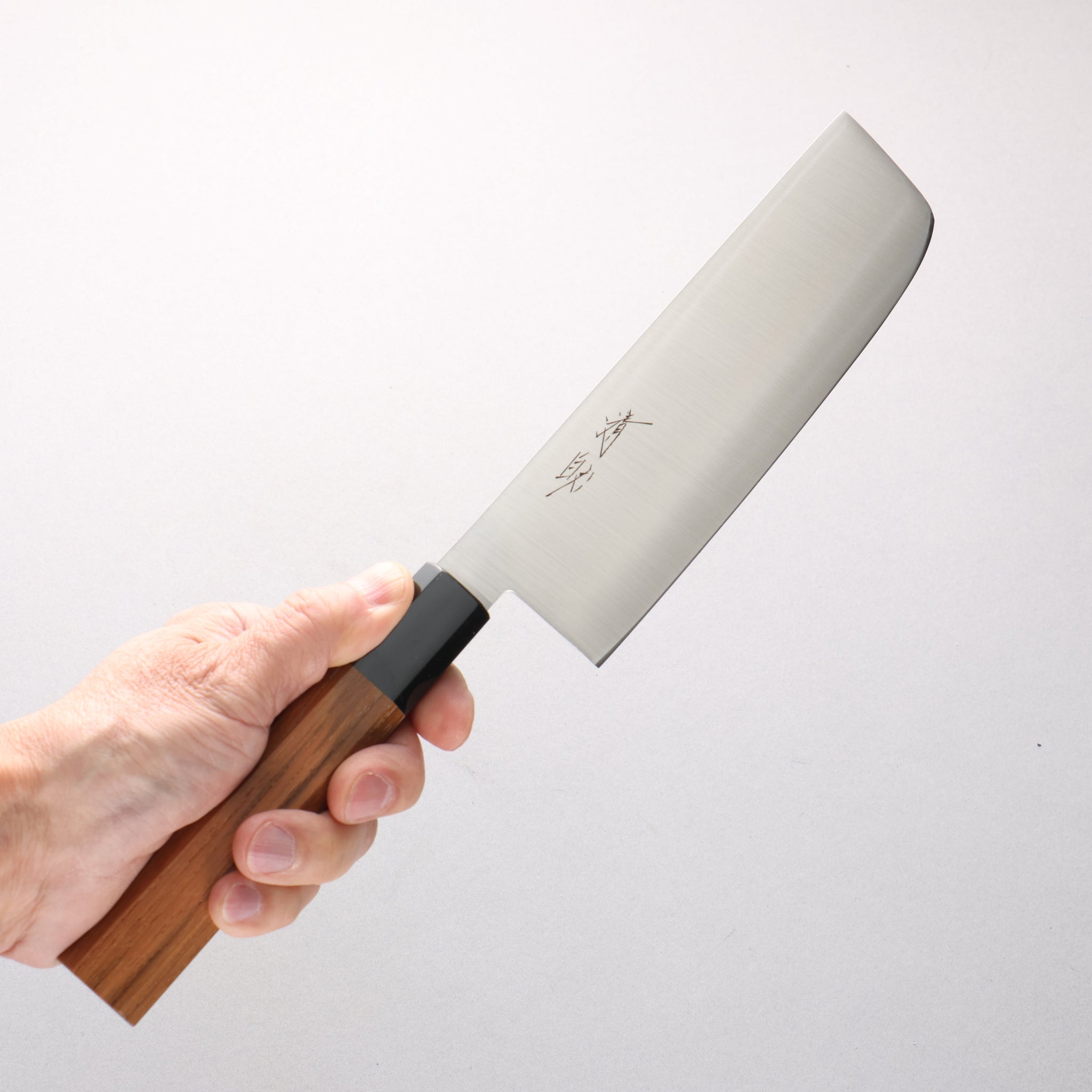 清助 ステンレス鋼 菜切包丁 160mm チーク (口輪：黒プラスチック)柄 - 清助刃物