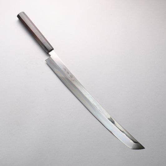 堺 孝行 本焼き 銀三鋼 鏡面仕上げ 先丸柳刃包丁 390mm 黒檀 (口輪:ダブル黒水牛）柄 鞘付き - 清助刃物