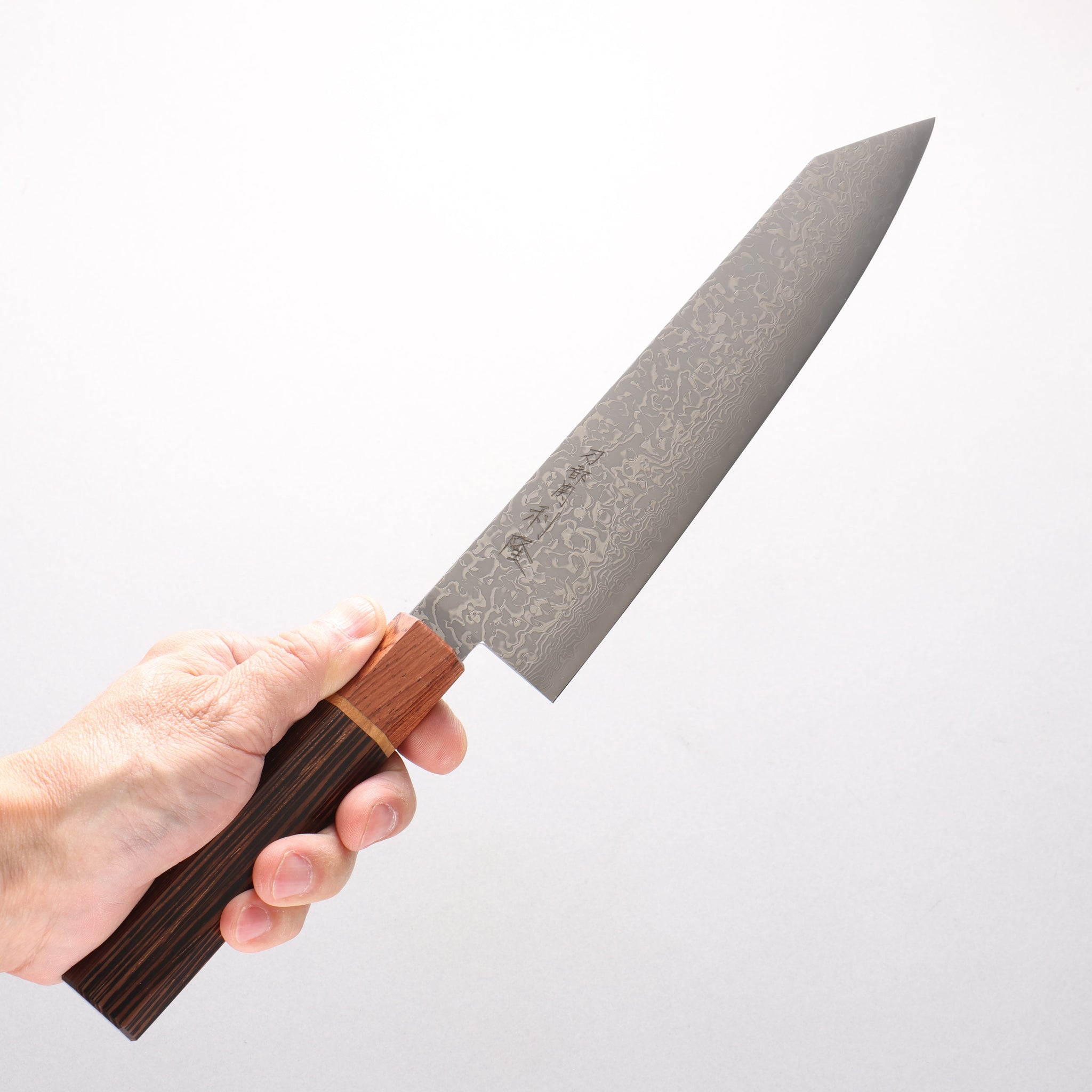 利隆 V金10号 65層ダマスカス 切付牛刀包丁 210mm ウエンジ 桜リング付き（口輪：紫檀）柄 - 清助刃物