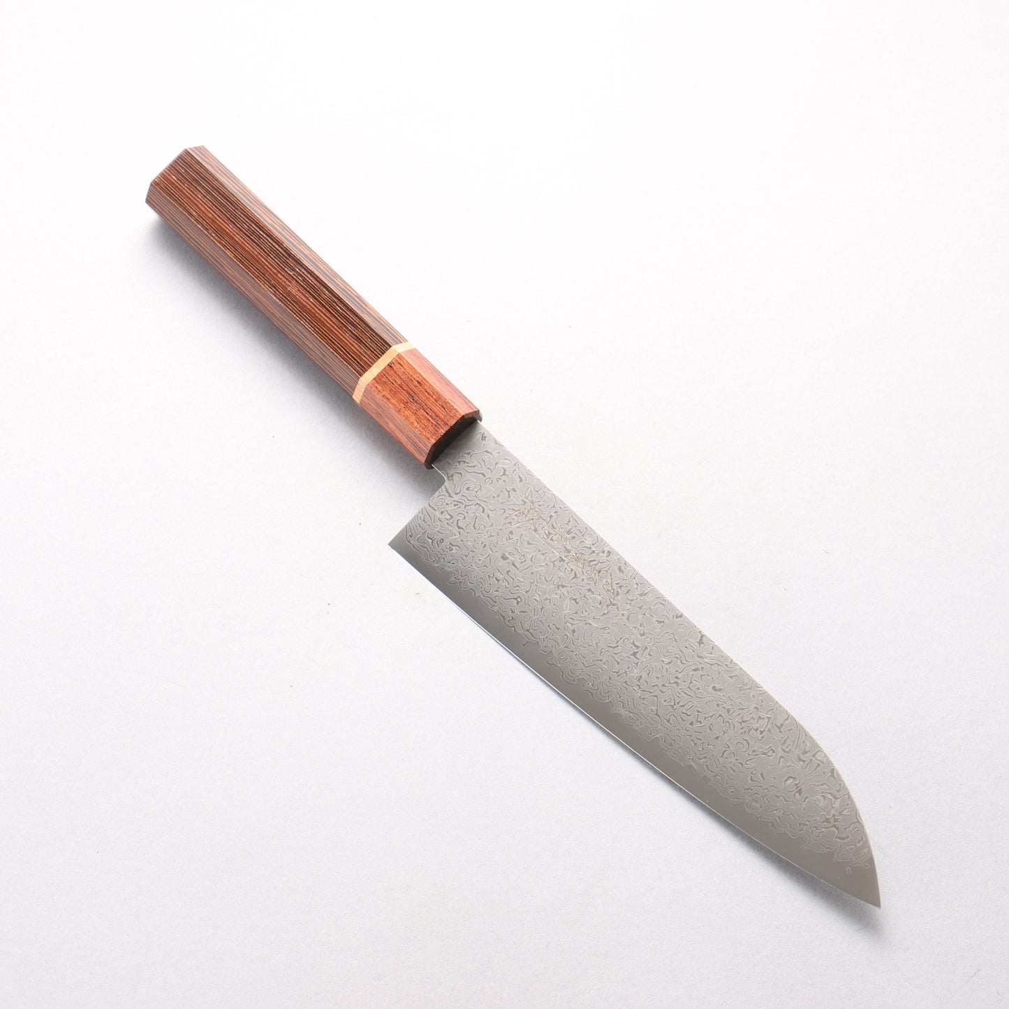 利隆 V金10号 65層ダマスカス 三徳包丁 180mm ウエンジ 桜リング付き（口輪：紫檀）柄 - 清助刃物