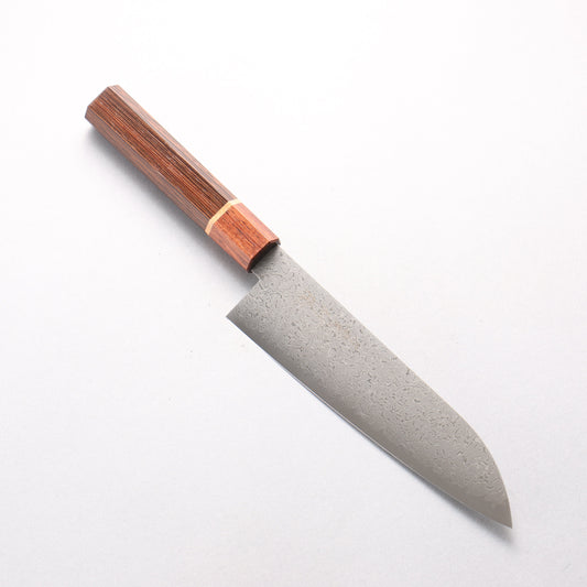 利隆 V金10号 65層ダマスカス 三徳包丁 180mm ウエンジ 桜リング付き（口輪：紫檀）柄 - 清助刃物