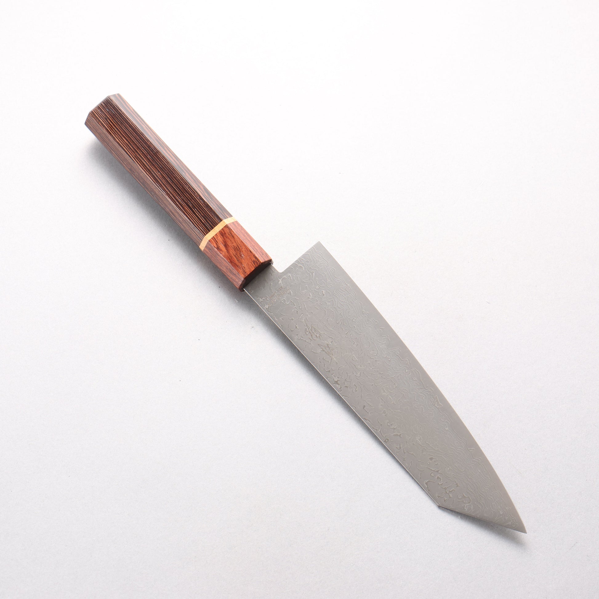 利隆 V金10号 65層ダマスカス 切付三徳包丁 180mm ウエンジ 桜リング付き（口輪：紫檀）柄 - 清助刃物