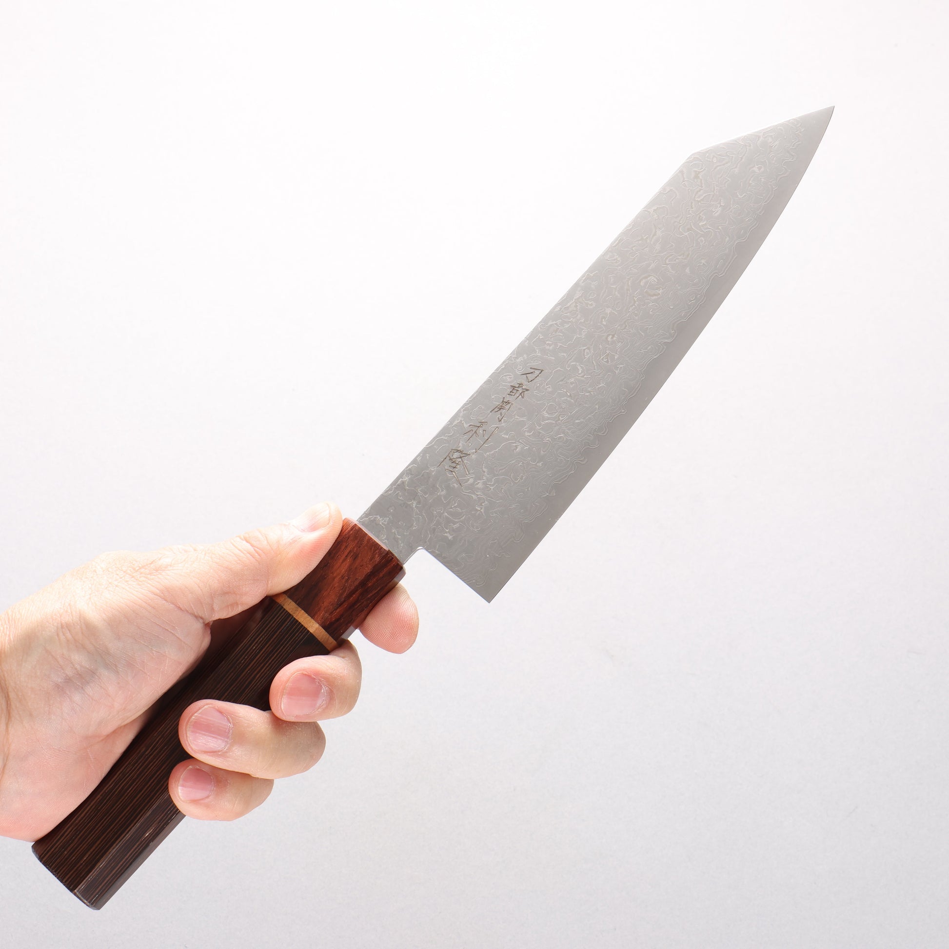 利隆 V金10号 65層ダマスカス 切付三徳包丁 180mm ウエンジ 桜リング付き（口輪：紫檀）柄 - 清助刃物