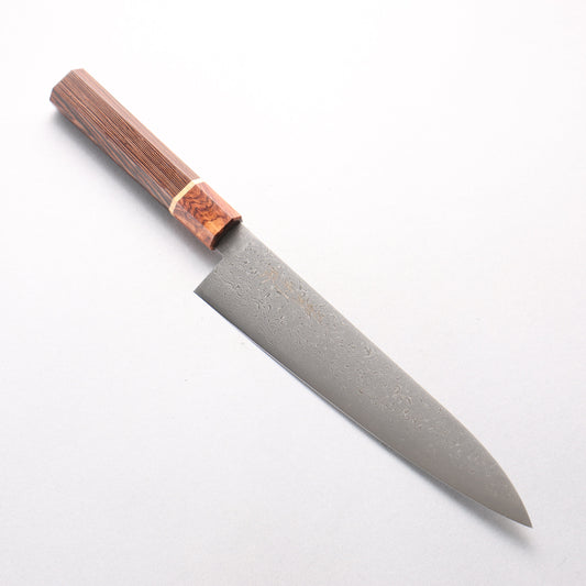 利隆 V金10号 65層ダマスカス 牛刀包丁 210mm ウエンジ 桜リング付き（口輪：紫檀）柄 - 清助刃物