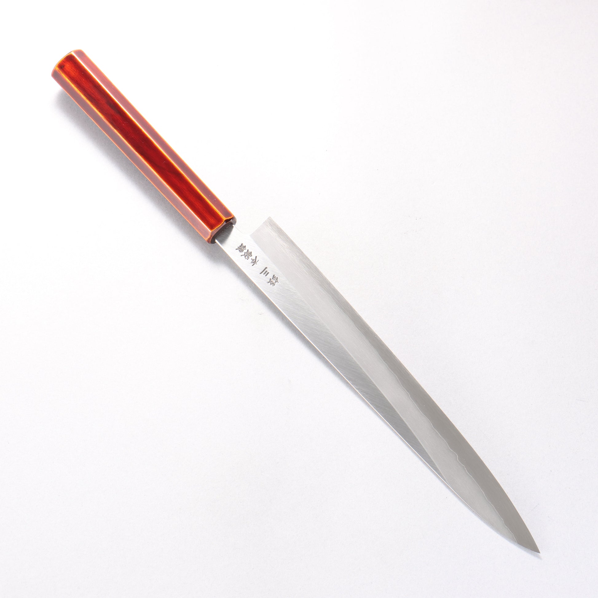 刃道 銀三鋼 磨き仕上げ 筋引包丁 240mm 漆 木地呂塗り柄 - 清助刃物