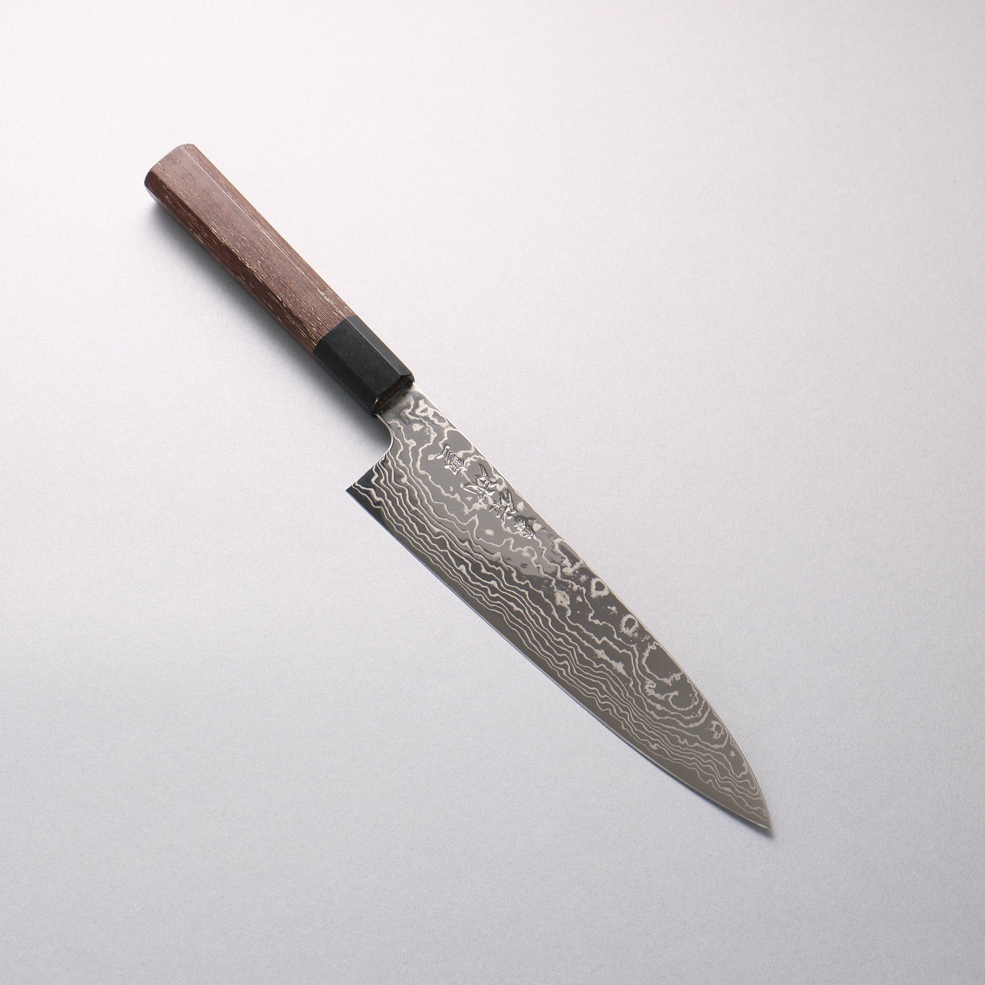 佑成 銀三鋼 鏡面仕上げ ダマスカス 牛刀包丁 210mm ウエンジ (口輪：黒水牛角) 柄