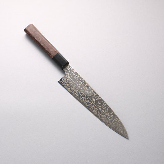 佑成 銀三鋼 鏡面仕上げ ダマスカス 牛刀包丁 210mm ウエンジ (口輪：黒水牛角) 柄 - 清助刃物