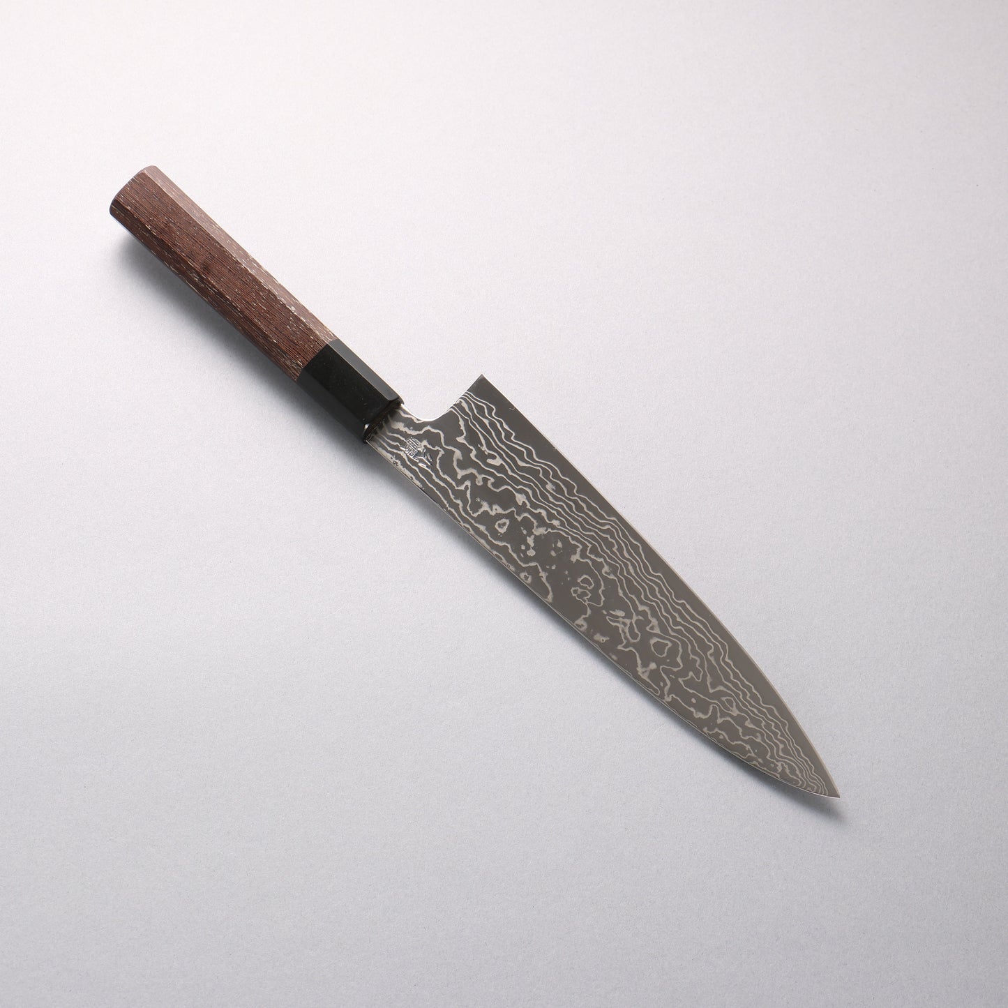 佑成 銀三鋼 鏡面仕上げ ダマスカス 牛刀包丁 210mm ウエンジ (口輪：黒水牛角) 柄