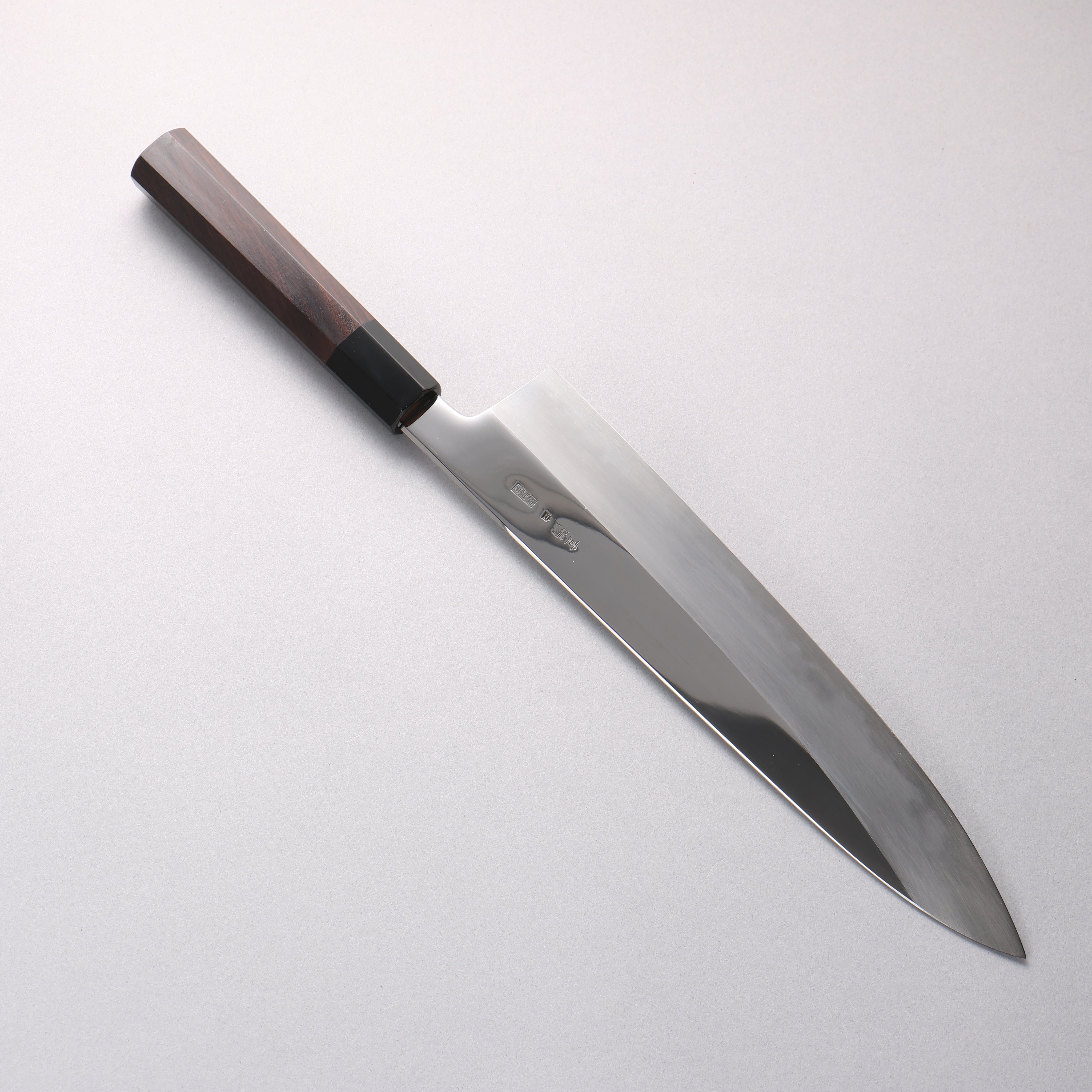 重陽 白鋼 鏡面仕上げ 牛刀包丁 270mm 黒檀 (口輪：黒水牛)柄 - 清助刃物