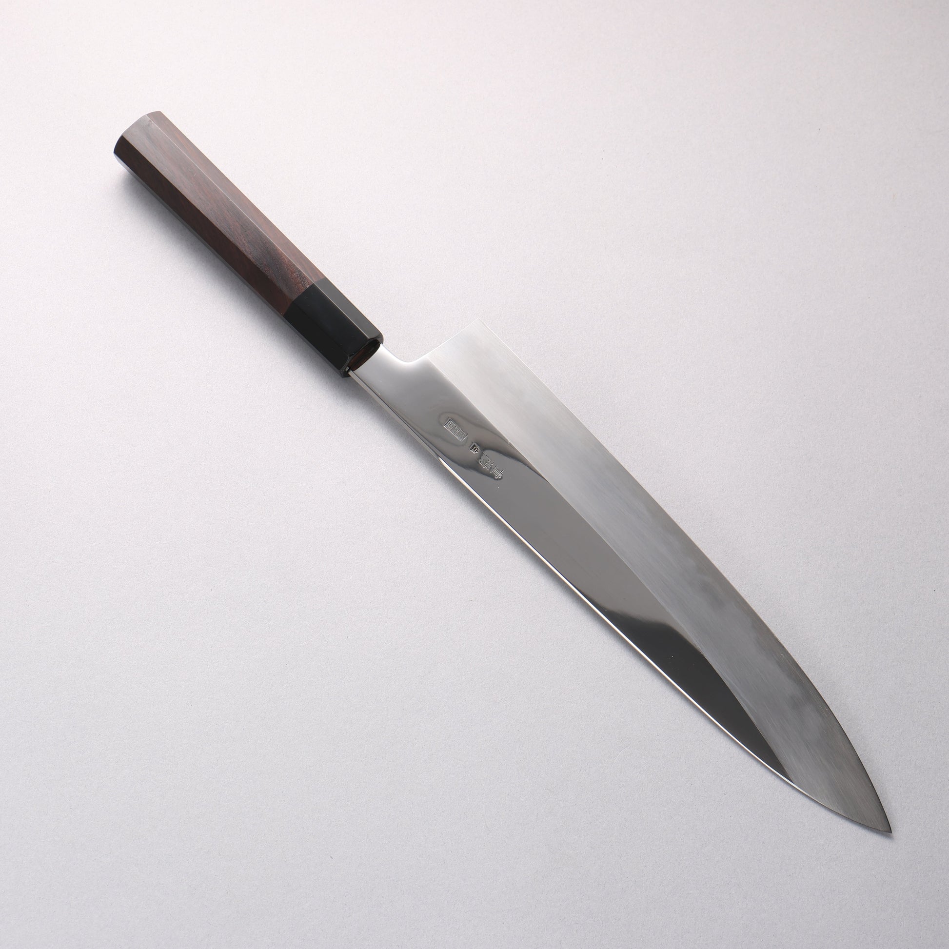 重陽 白鋼 鏡面仕上げ 牛刀包丁 270mm 黒檀　(口輪：黒水牛)柄