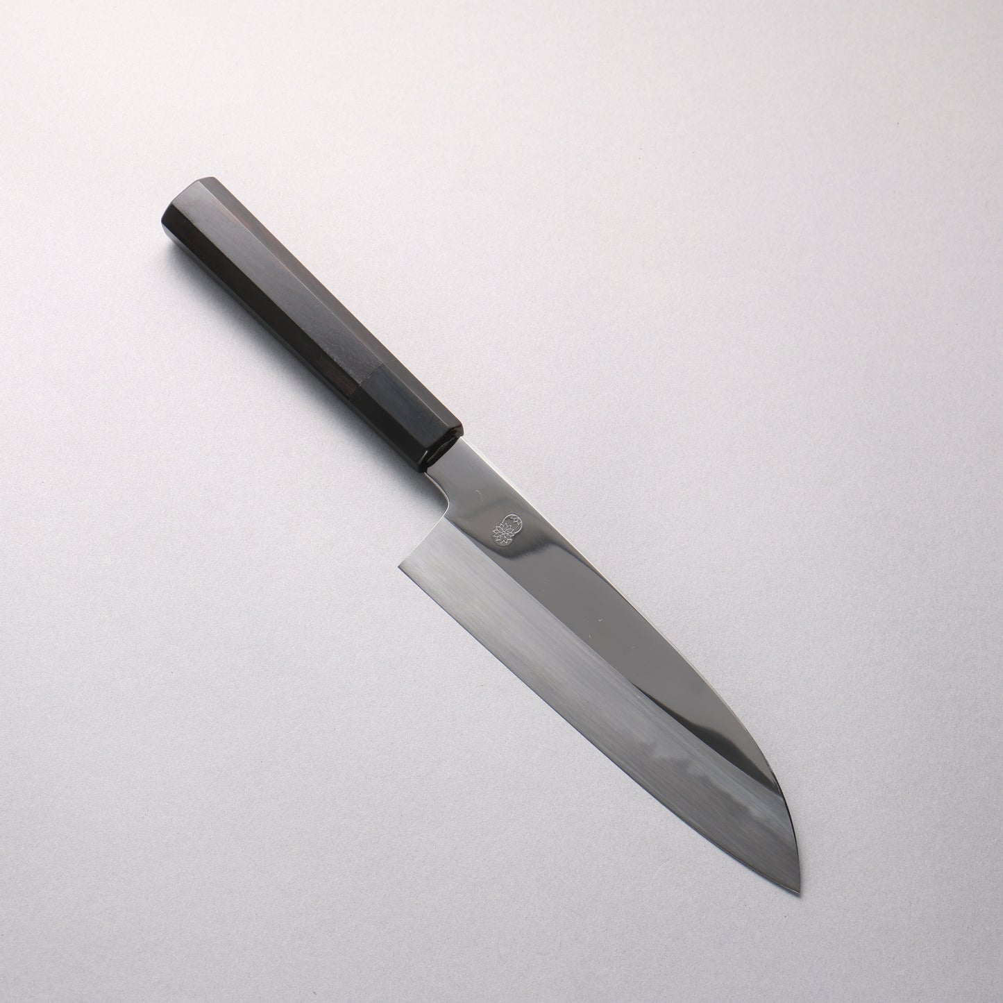 重陽 白鋼 鏡面仕上げ 三徳包丁 180mm 黒檀　(口輪：黒水牛)柄