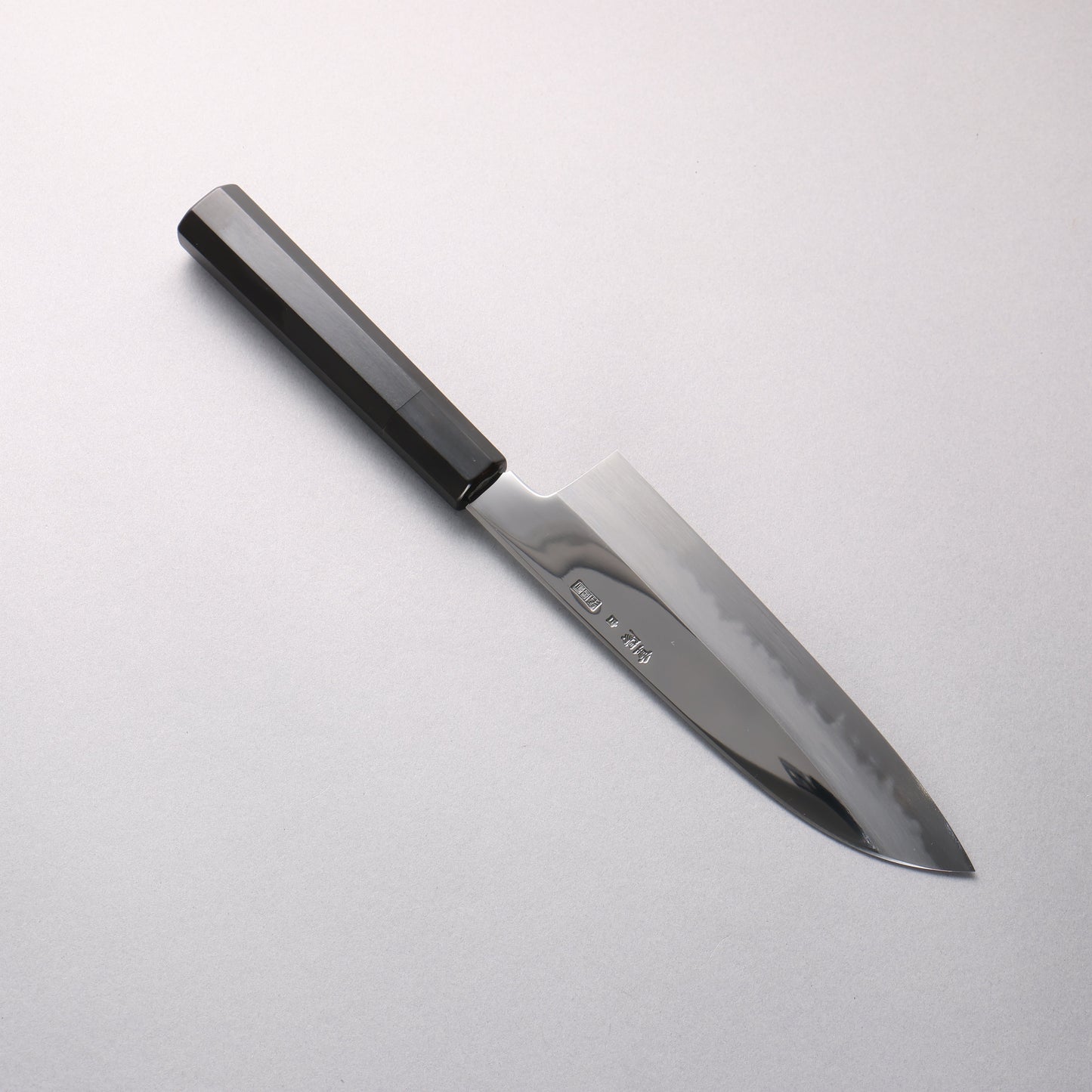 重陽 白鋼 鏡面仕上げ 三徳包丁 180mm 黒檀　(口輪：黒水牛)柄