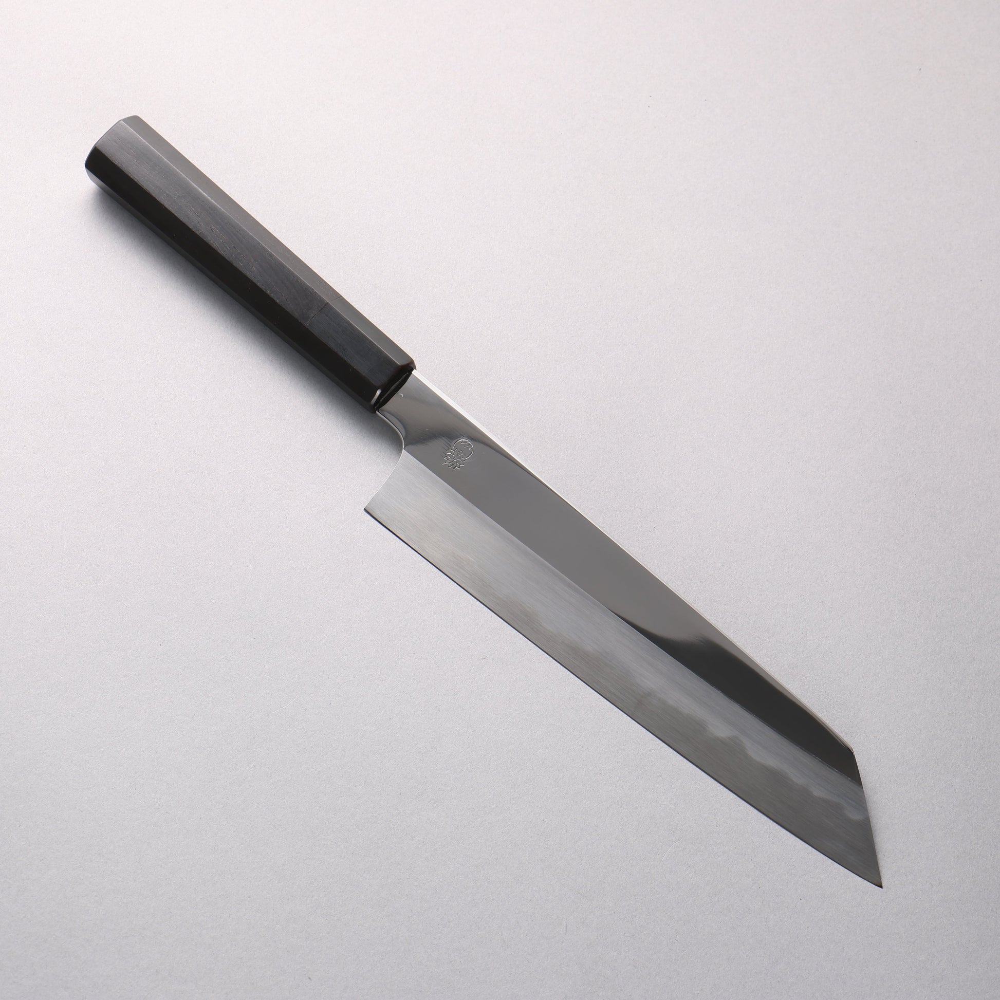 重陽 白鋼 鏡面仕上げ 切付牛刀包丁 210mm 黒檀　(口輪：黒水牛)柄