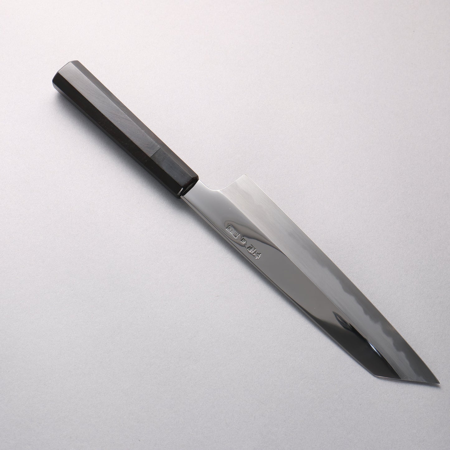 重陽 白鋼 鏡面仕上げ 切付牛刀包丁 210mm 黒檀　(口輪：黒水牛)柄