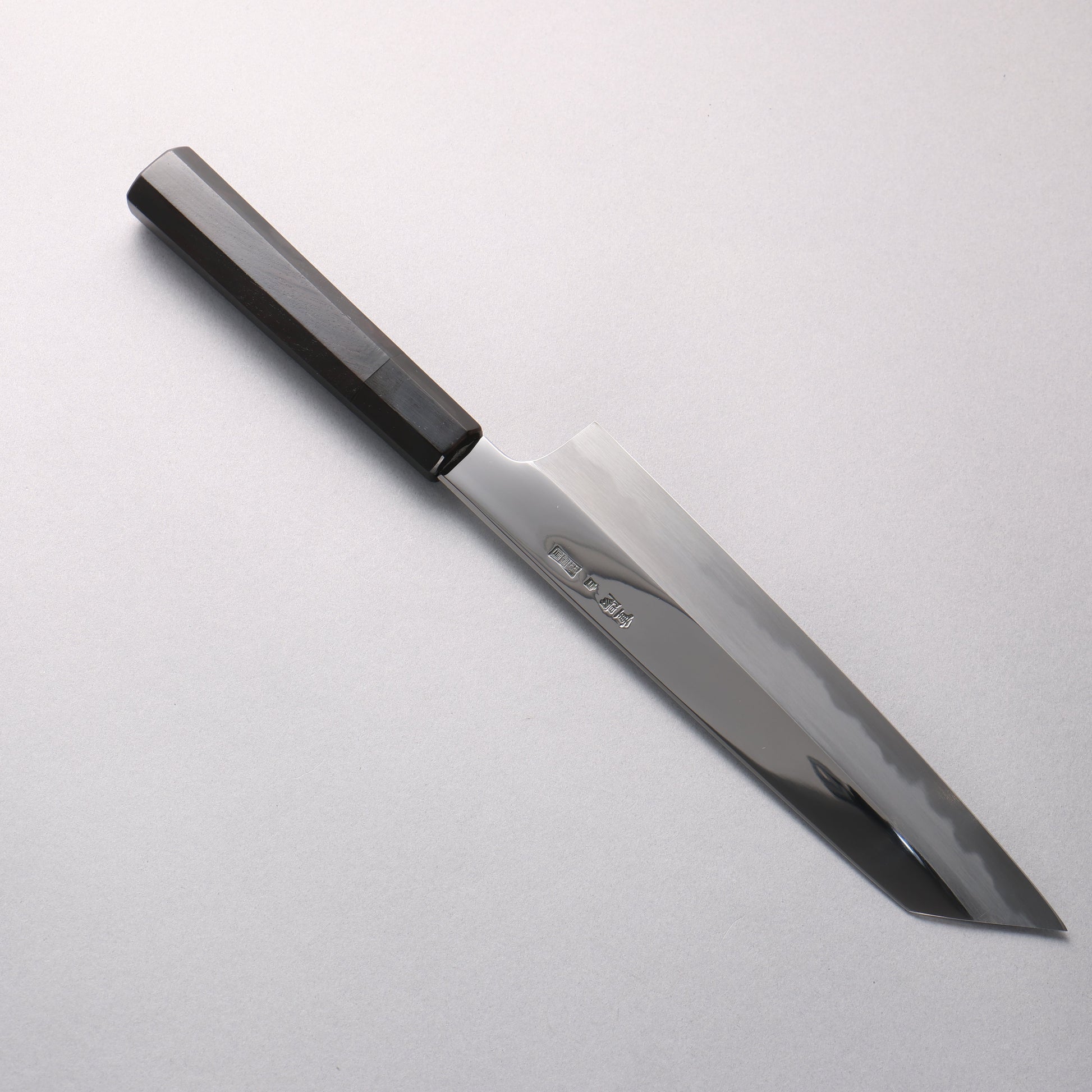 重陽 白鋼 鏡面仕上げ 切付牛刀包丁 210mm 黒檀　(口輪：黒水牛)柄
