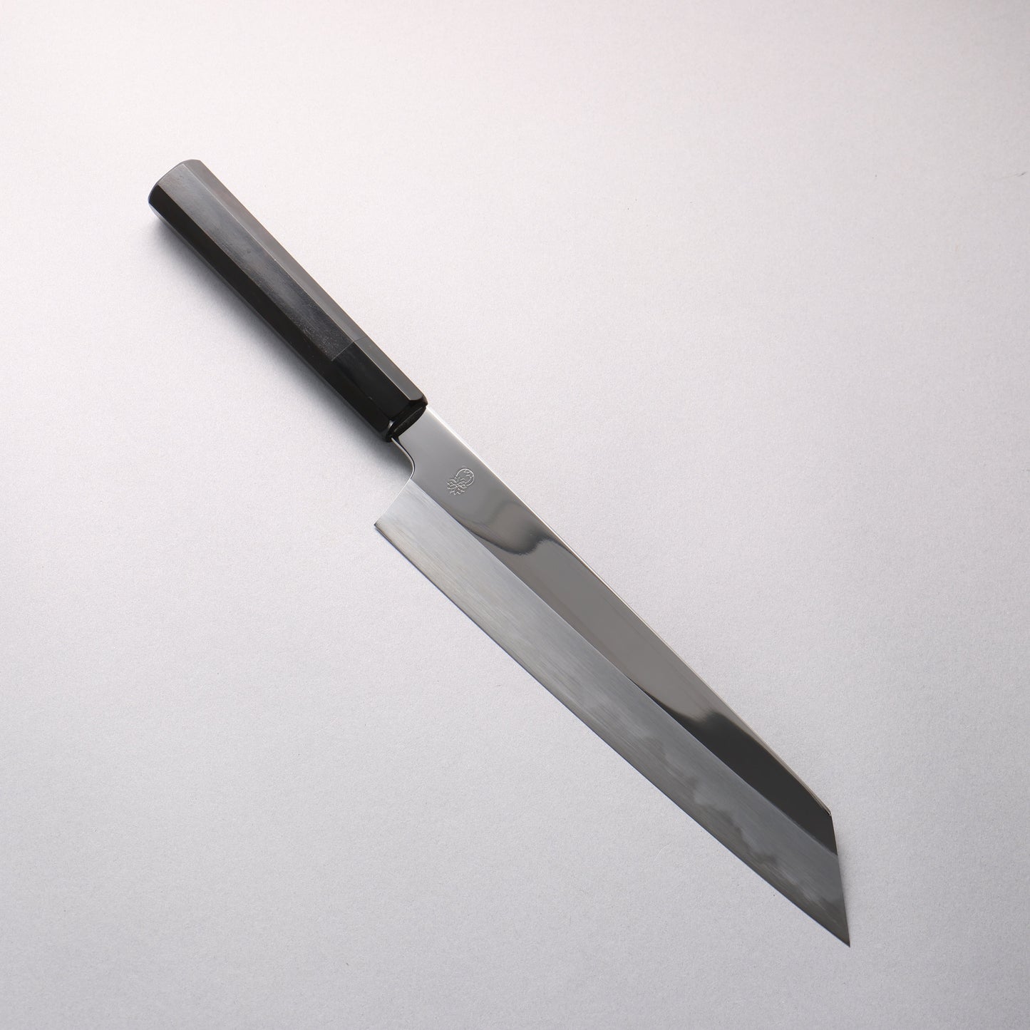 重陽 白鋼 鏡面仕上げ 切付牛刀包丁 240mm 黒檀　(口輪：黒水牛)柄