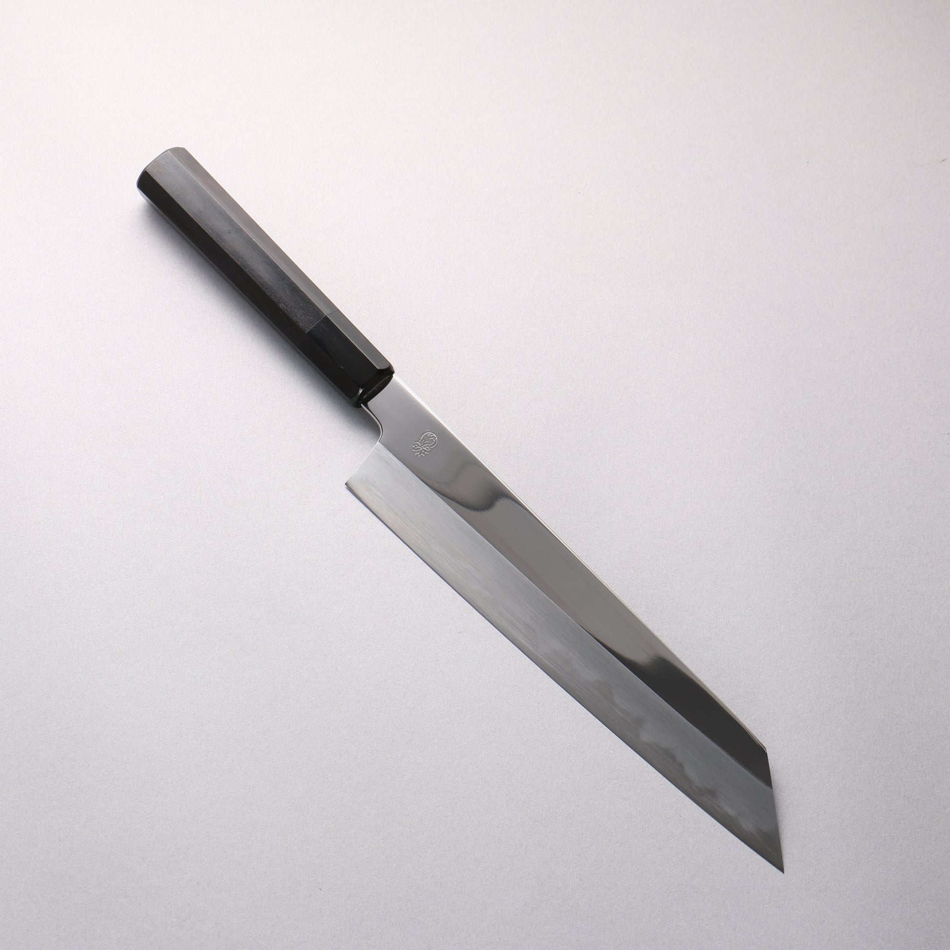 重陽 白鋼 鏡面仕上げ 切付牛刀包丁 240mm 黒檀　(口輪：黒水牛)柄