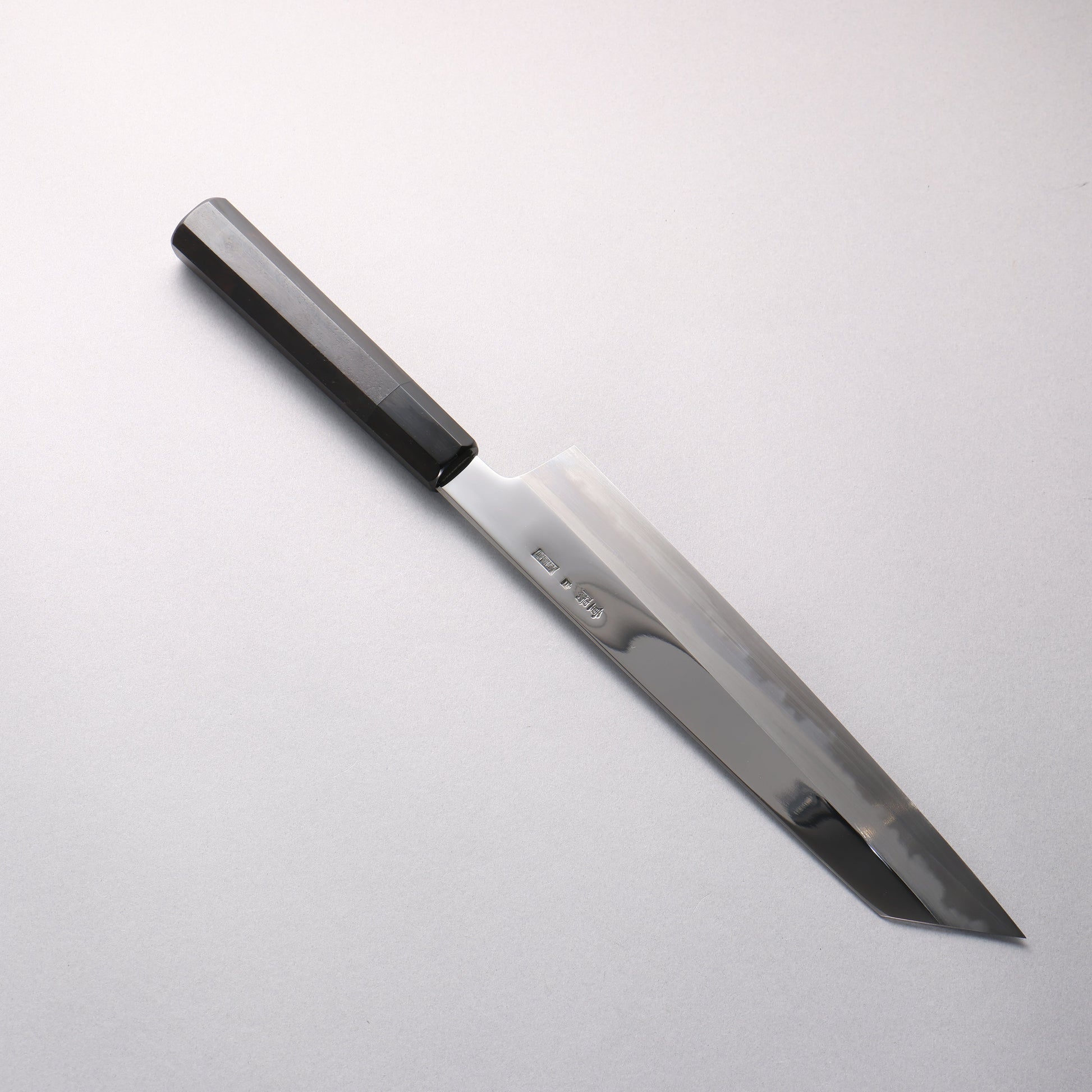 重陽 白鋼 鏡面仕上げ 切付牛刀包丁 240mm 黒檀　(口輪：黒水牛)柄