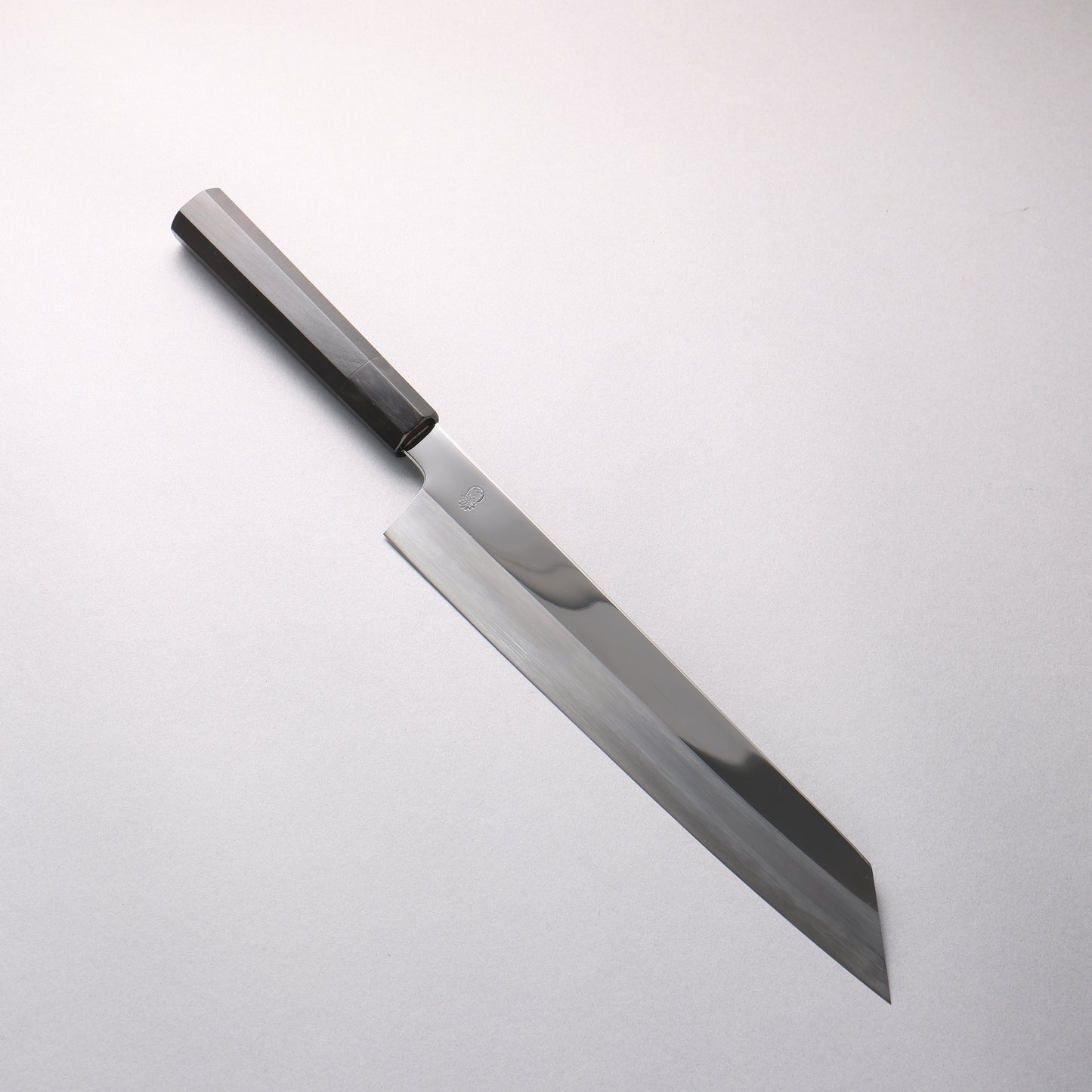 重陽 白鋼 鏡面仕上げ 切付牛刀包丁 270mm 黒檀　(口輪：黒水牛)柄