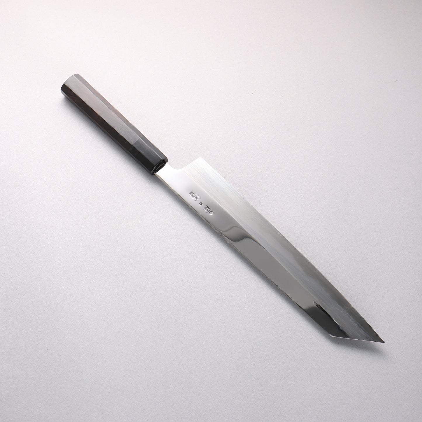 重陽 白鋼 鏡面仕上げ 切付牛刀包丁 270mm 黒檀　(口輪：黒水牛)柄