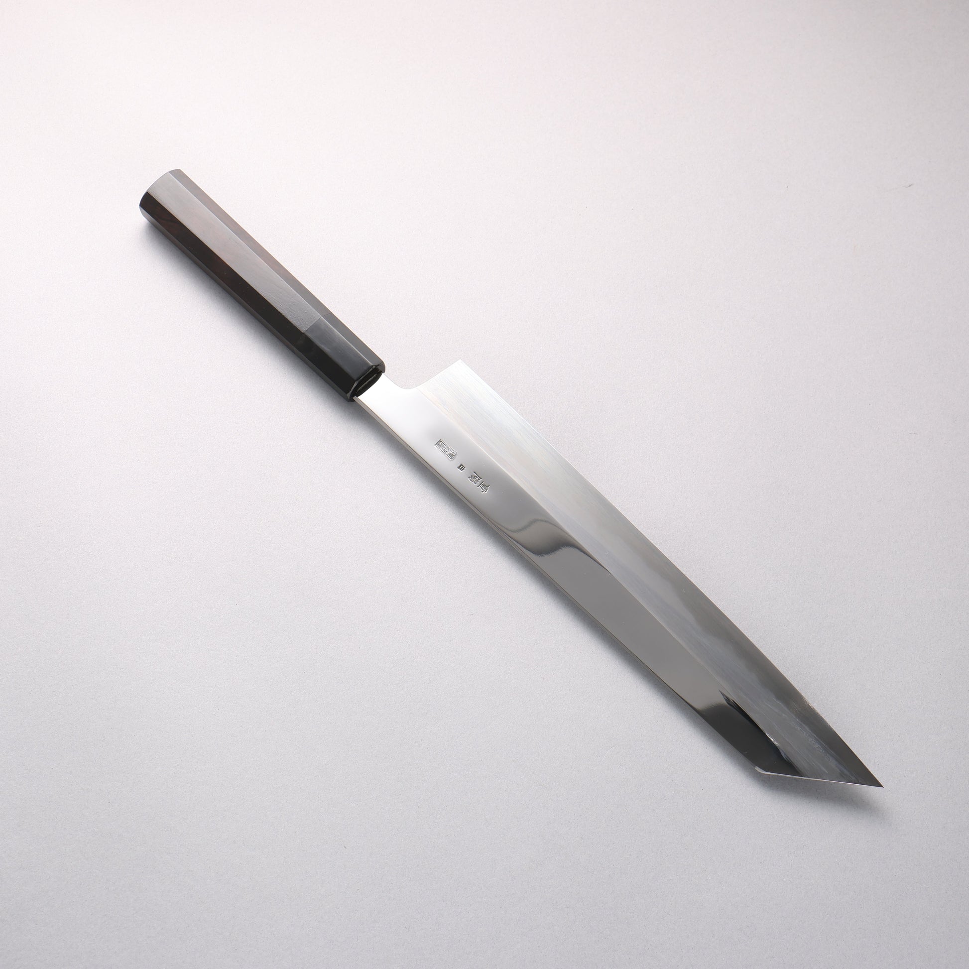 重陽 白鋼 鏡面仕上げ 切付牛刀包丁 270mm 黒檀　(口輪：黒水牛)柄
