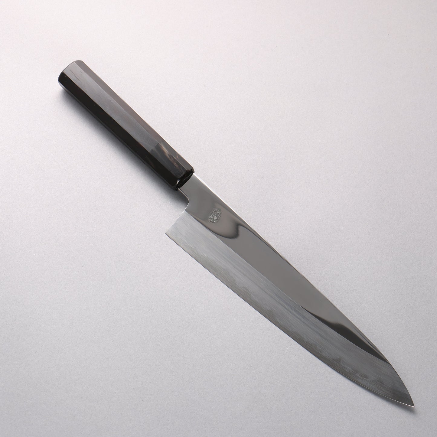 重陽 青一鋼 鏡面仕上げ 牛刀包丁 240mm 黒檀　(口輪：黒水牛)柄