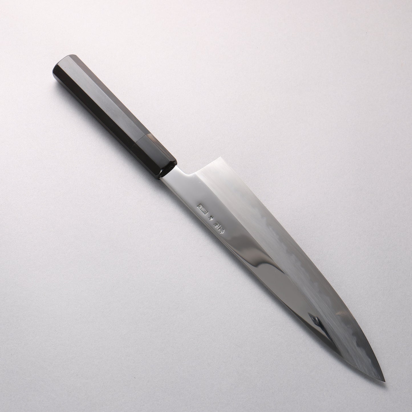 重陽 青一鋼 鏡面仕上げ 牛刀包丁 240mm 黒檀　(口輪：黒水牛)柄