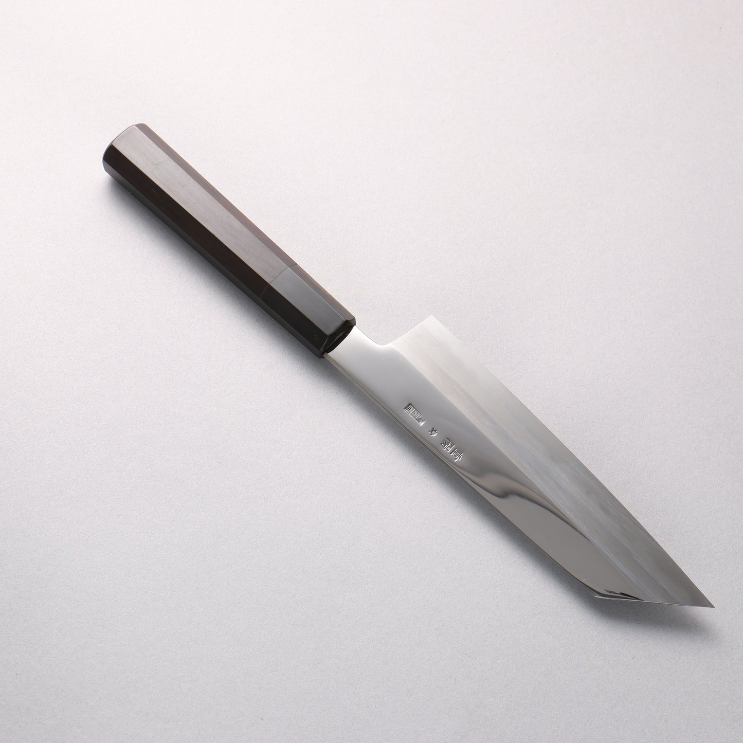 重陽 青一鋼 鏡面仕上げ 切付三徳包丁 180mm 黒檀　(口輪：黒水牛)柄