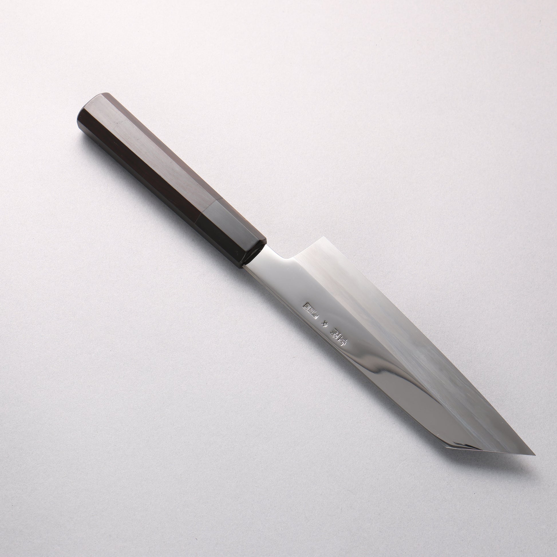 重陽 青一鋼 鏡面仕上げ 切付三徳包丁 180mm 黒檀　(口輪：黒水牛)柄