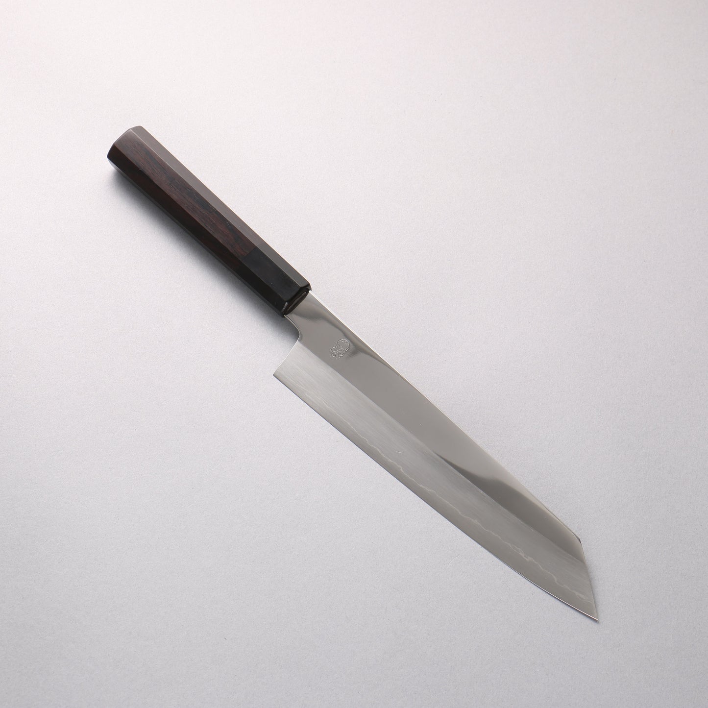 重陽 銀三鋼 鏡面仕上げ 切付牛刀包丁 210mm 黒檀　(口輪：黒水牛)柄