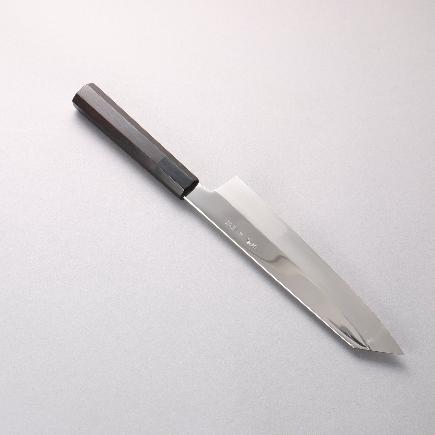 重陽 銀三鋼 鏡面仕上げ 切付牛刀包丁 210mm 黒檀　(口輪：黒水牛)柄