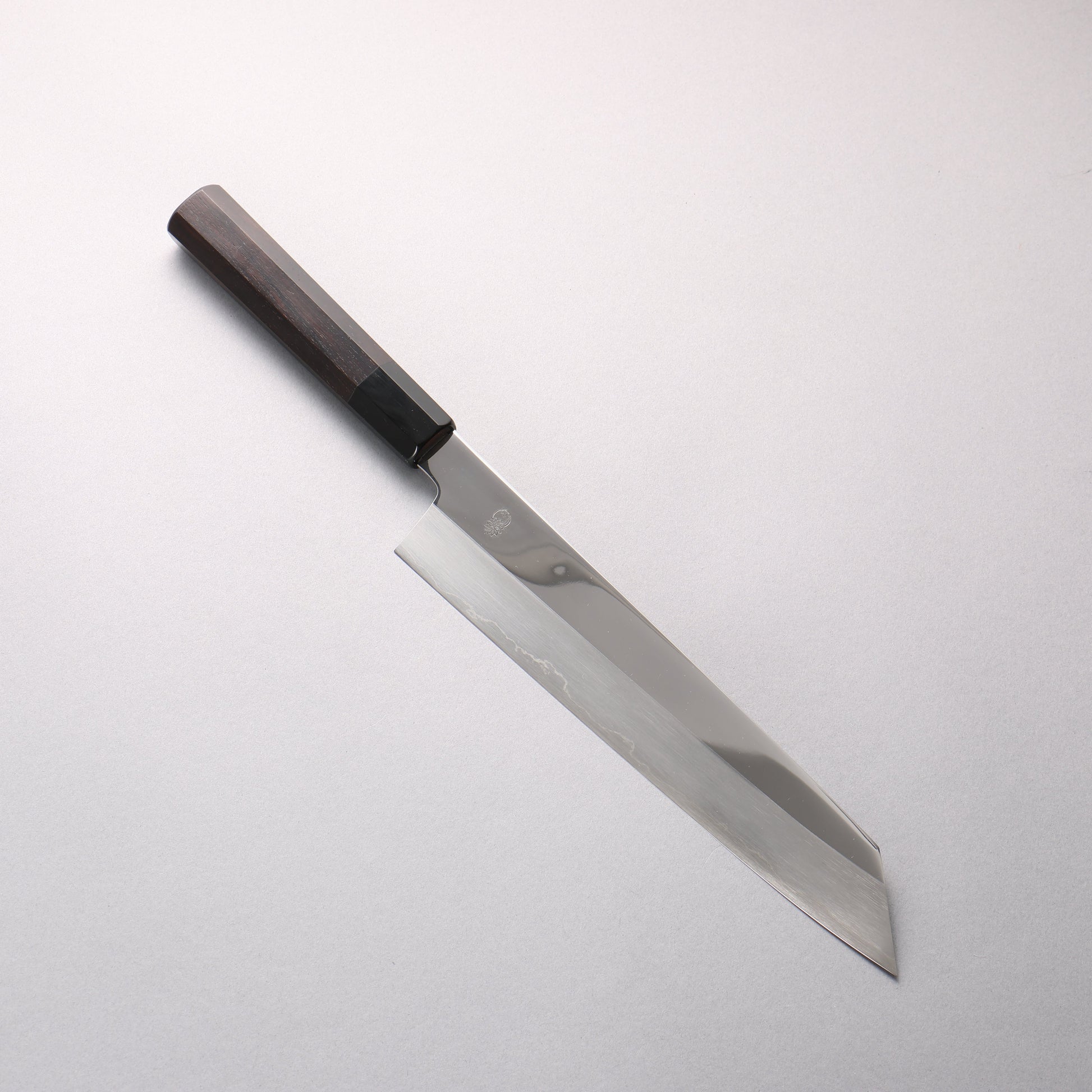 重陽 銀三鋼 鏡面仕上げ 切付牛刀包丁 240mm 黒檀　(口輪：黒水牛)柄