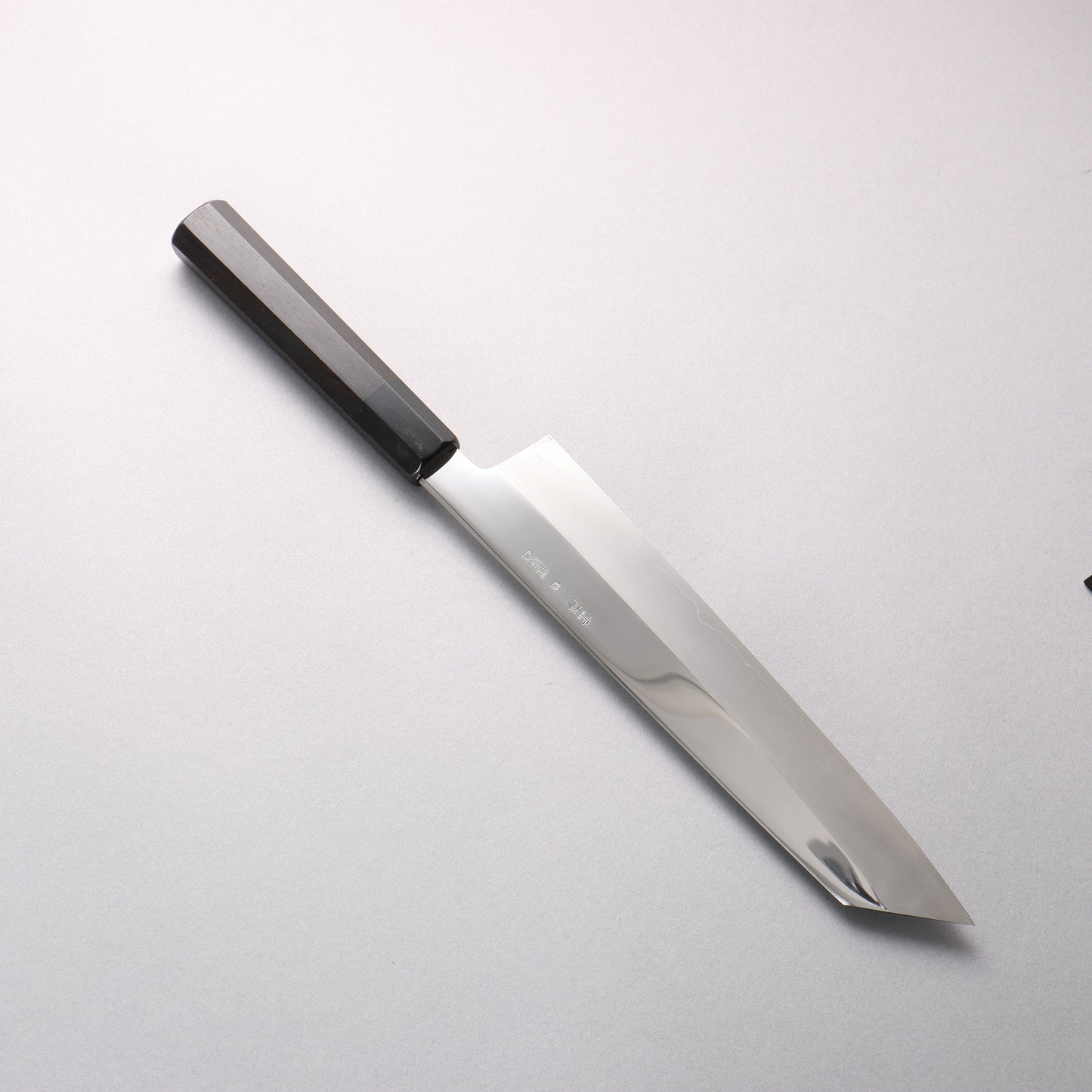 重陽 銀三鋼 鏡面仕上げ 切付牛刀包丁 240mm 黒檀　(口輪：黒水牛)柄
