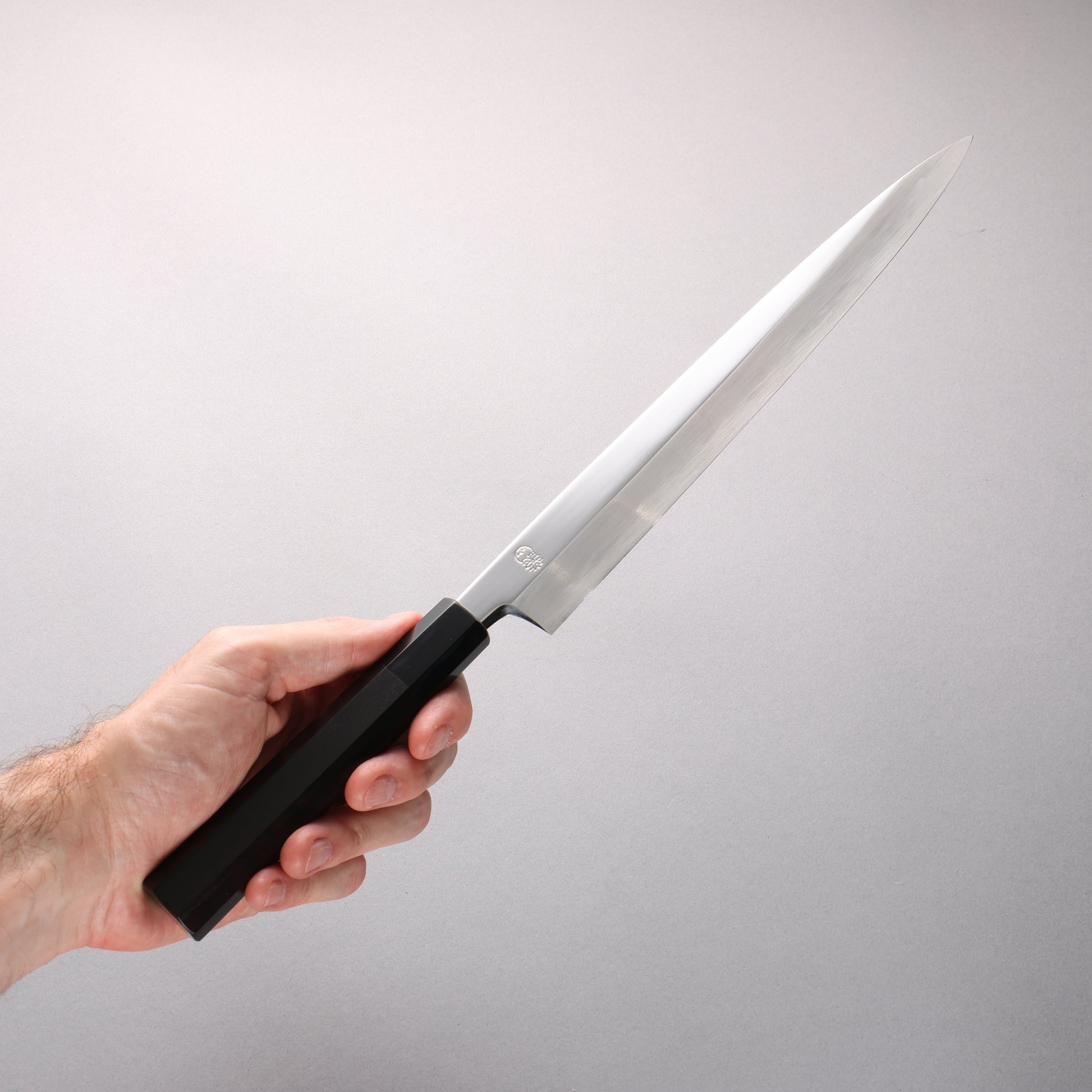 重陽 白鋼 鏡面仕上げ 柳刃包丁 270mm 黒檀　(口輪：黒水牛)柄