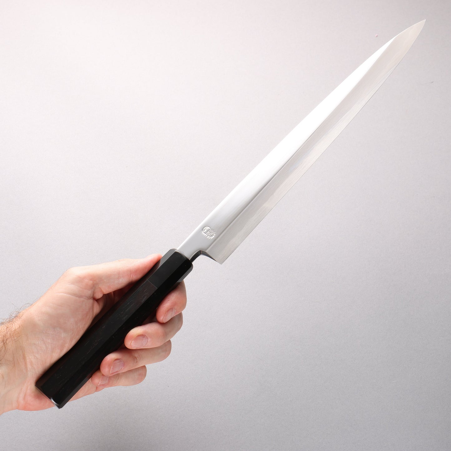 重陽 青一鋼 鏡面仕上げ 柳刃包丁 300mm 黒檀　(口輪：黒水牛)柄
