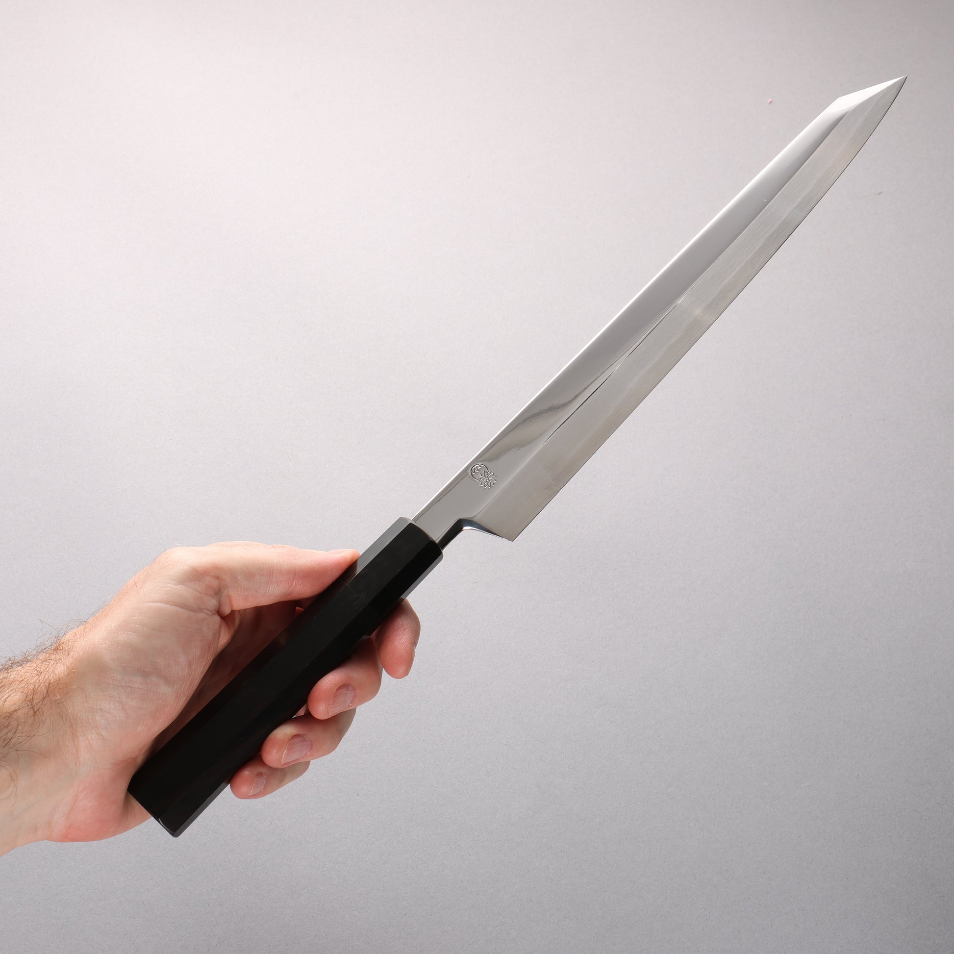 重陽 銀三鋼 鏡面仕上げ 切付柳刃包丁 270mm 黒檀　(口輪：黒水牛)柄